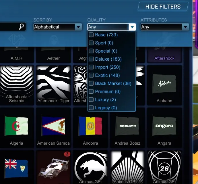 STOCK645 //Title: Fennec, 35+ Black Market Decals, Black Standard Boost, Many Painted Cars & Goal Explosions (K)