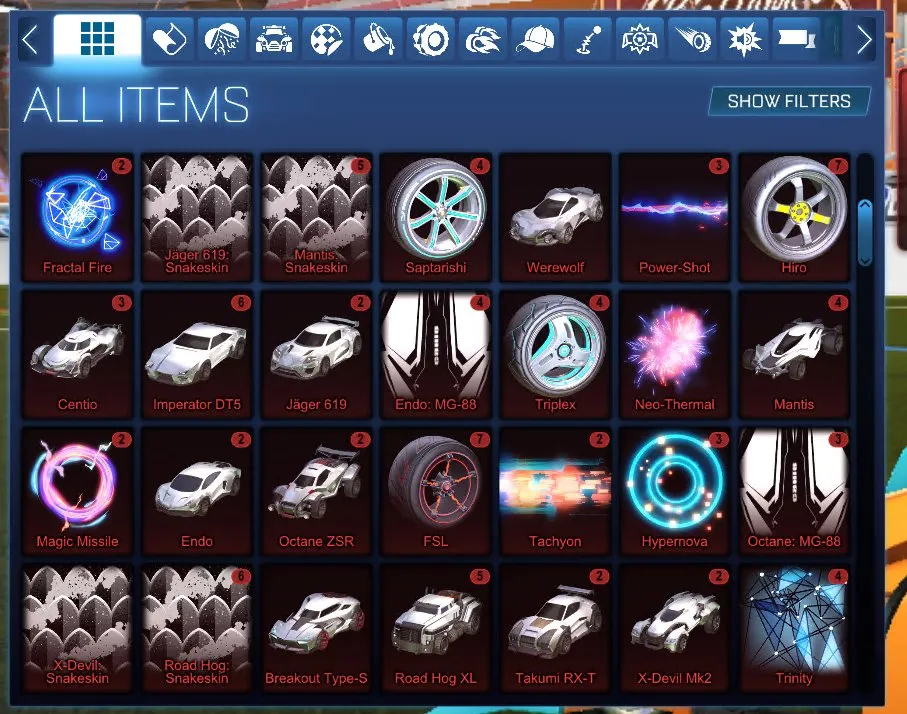 RL852 //Dominus, Endo, 43 Black Market Items, 122 Exotic, 205 Import, Rare Wheels Collection (K)