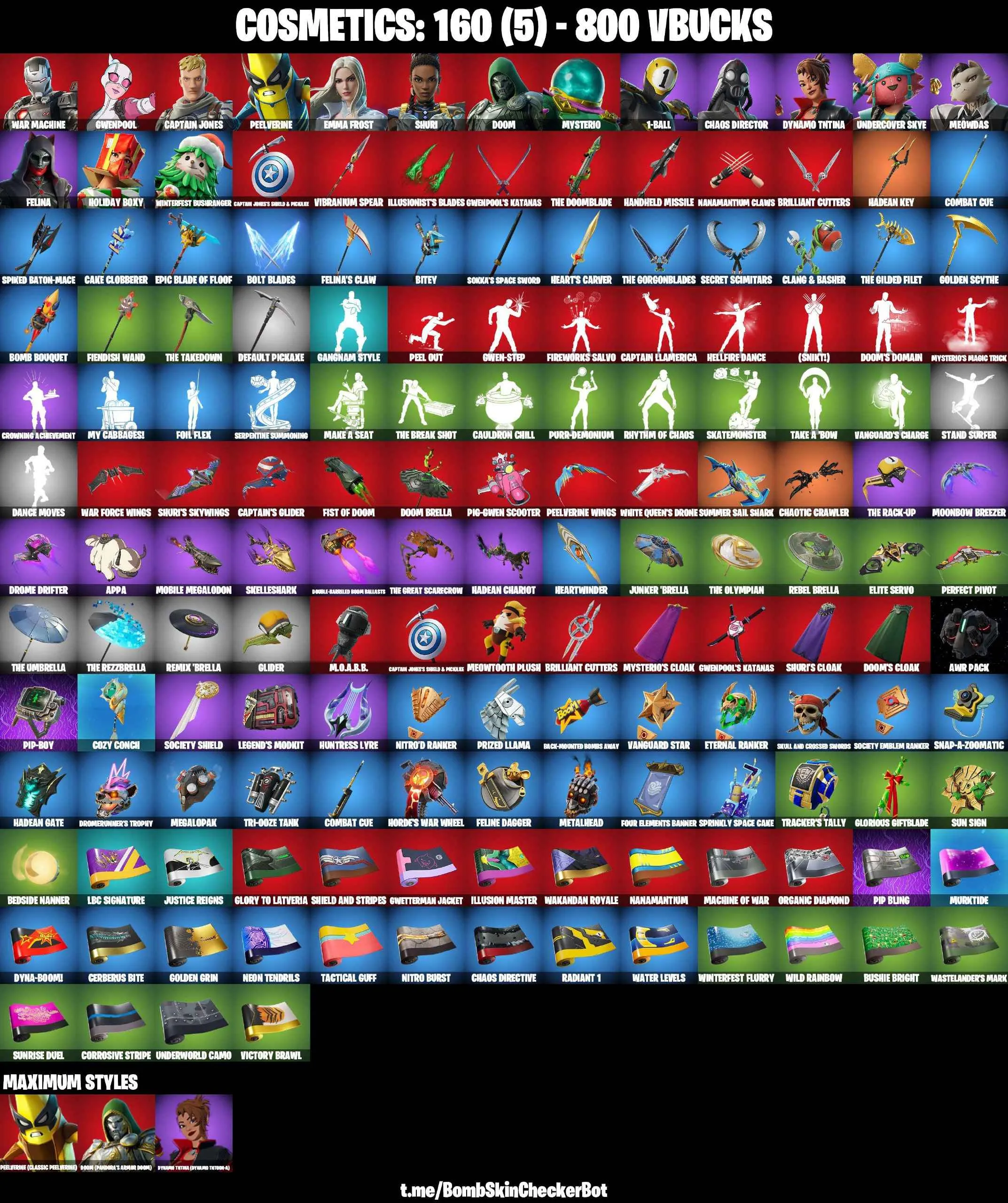 ❤️16 SKINS❤️EMMA FROST❤️SHURI❤️DOOM(MAX)❤️WAR MACHINE❤️PEELVERINE(MAX)❤️MEOWDAS❤️DYNAMO TNTINA(MAX)❤️CAN PLAY ON PSN❤️XBOX❤️PC❤️NINTENDO❤️MOBILE❤️800 VBUCKS❤️FULL EMAIL ACCESS❤️