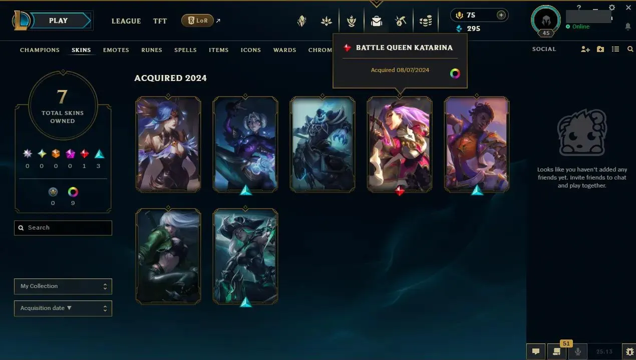 ✨ EUW ⭐ Handlevel  ✨ Battle Queen Katarina & More ⚡ Emerald IV (50 LP)  🎨 Skins: 7 ♾️ Lifetime Ownership 📧 Full Email Access 👑 High Quality Riot Account #ZLA