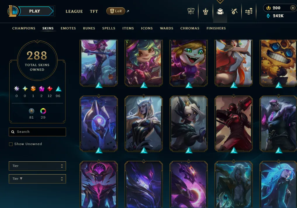 👑(EUW) UNRANKED ( HIGH ELO) 🚀288 SKIN