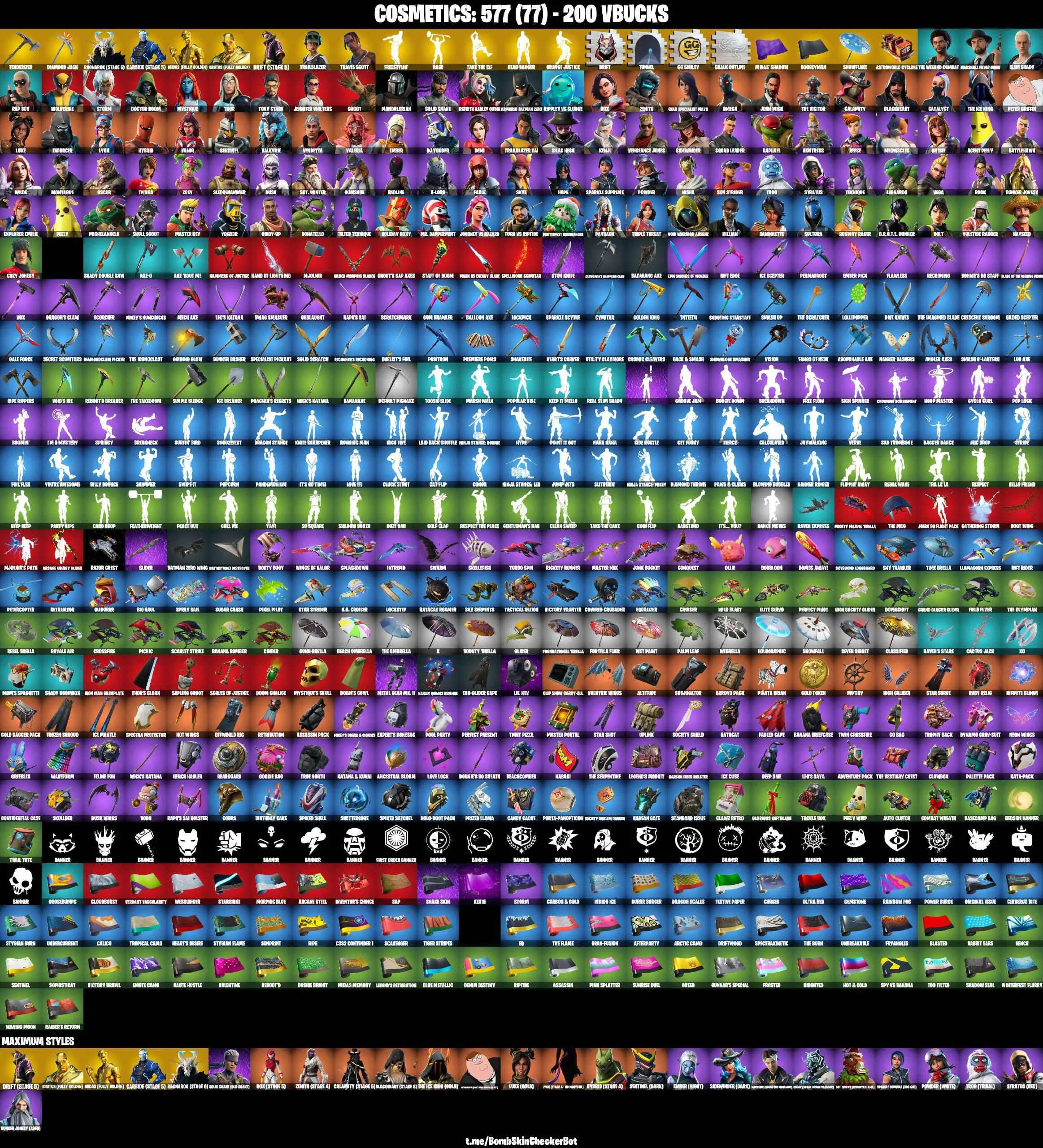 ❤️112 SKINS❤️TRAVIS SCOTT❤️JOHN WICK❤️TRAILBLAZER❤️FREESTYLIN❤️OMEGA❤️ORANGE JUSTICE❤️MANDALORIAN❤️ZOEY❤️ROOK❤️ONESIE❤️HOPE❤️DRIFT(STAGE 5)❤️RAGNAROK(STAGE 6)❤️CARBIDE(STAGE 5)❤️AGENT PEELY❤️YULETIDE RANGER❤️SNOWFLAKE❤️ICE BREAKER❤️TAKE THE ELF❤️