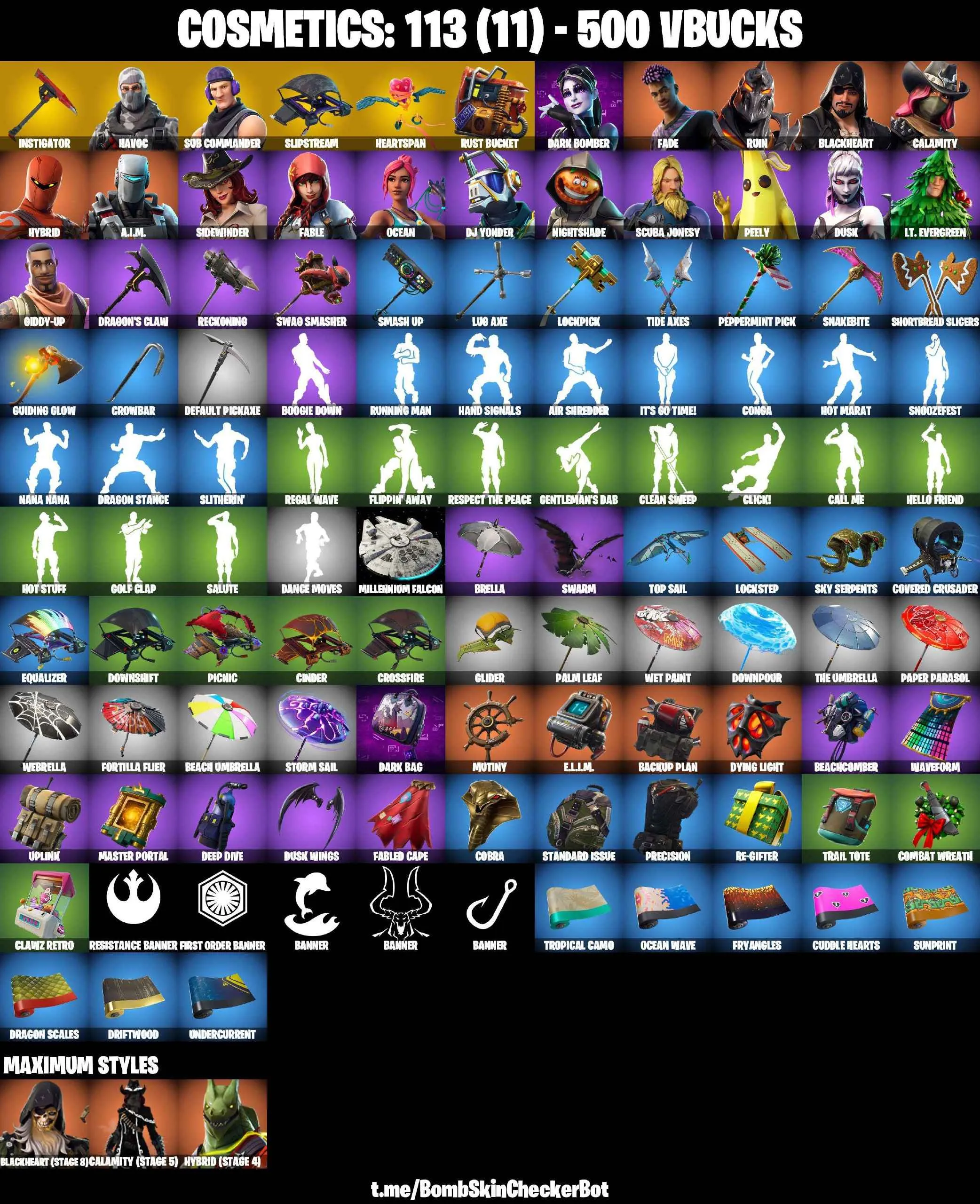 ❤️19 SKINS❤️HAVOC❤️SUB COMMANDER❤️PEELY❤️HYBRID(STAGE 4)❤️CALAMITY(STAGE 5)❤️BLACKHEART(STAGE 8)❤️RUST BUCKET❤️PEPPERMINT PICK❤️CAN PLAY ON PSN❤️XBOX❤️PC❤️NINTENDO❤️MOBILE❤️500 VBUCKS❤️FULL EMAIL ACCESS❤️
