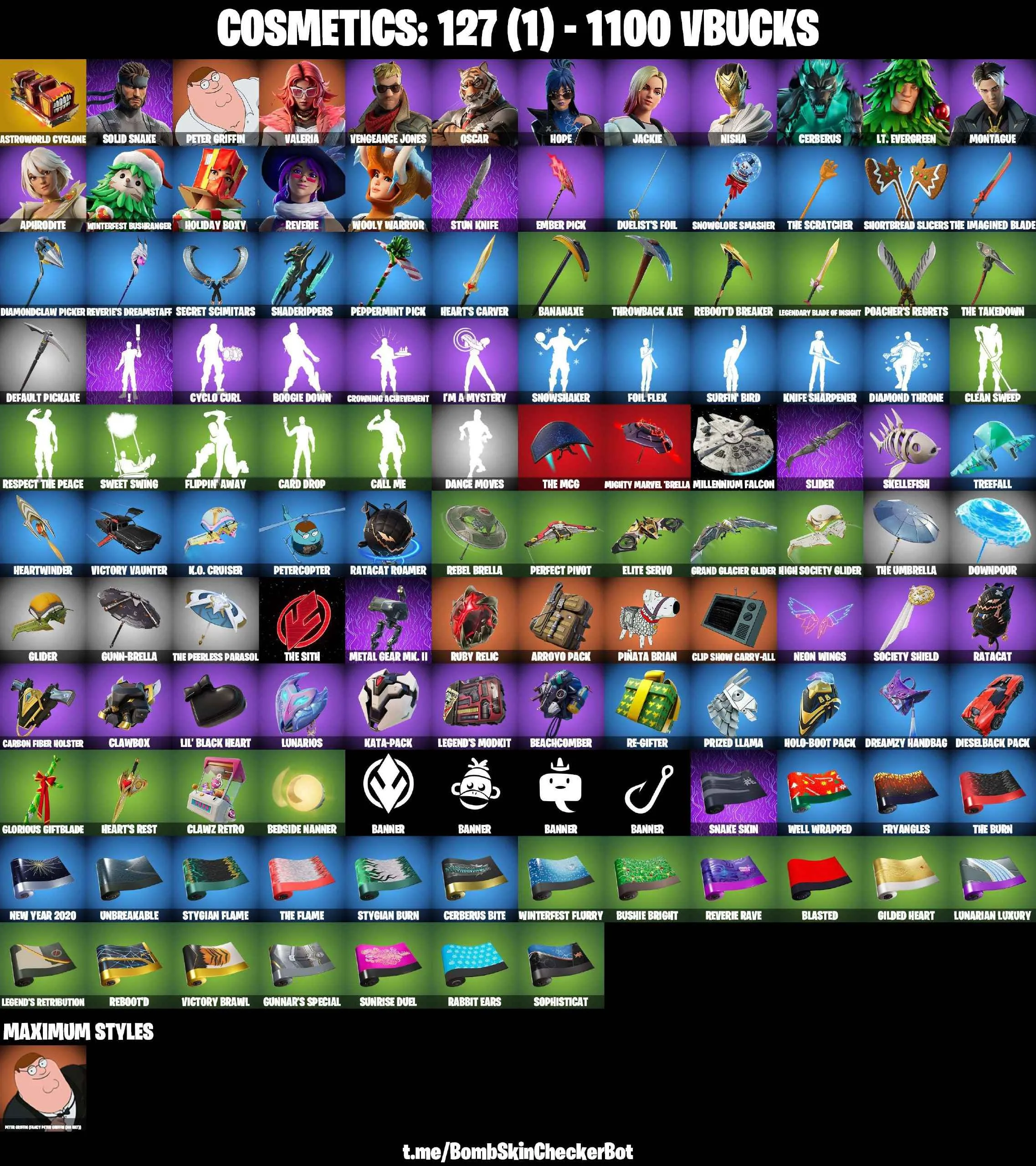 ❤️16 SKINS❤️REVERIE❤️HOPE❤️NISHA❤️APHRODITE❤️OSCAR❤️MONTAGUE❤️ASTROWORLD CYCLONE❤️PEPPERMINT PICK❤️CAN PLAY ON PSN❤️XBOX❤️PC❤️NINTENDO❤️MOBILE❤️1100 VBUCKS❤️FULL EMAIL ACCESS❤️