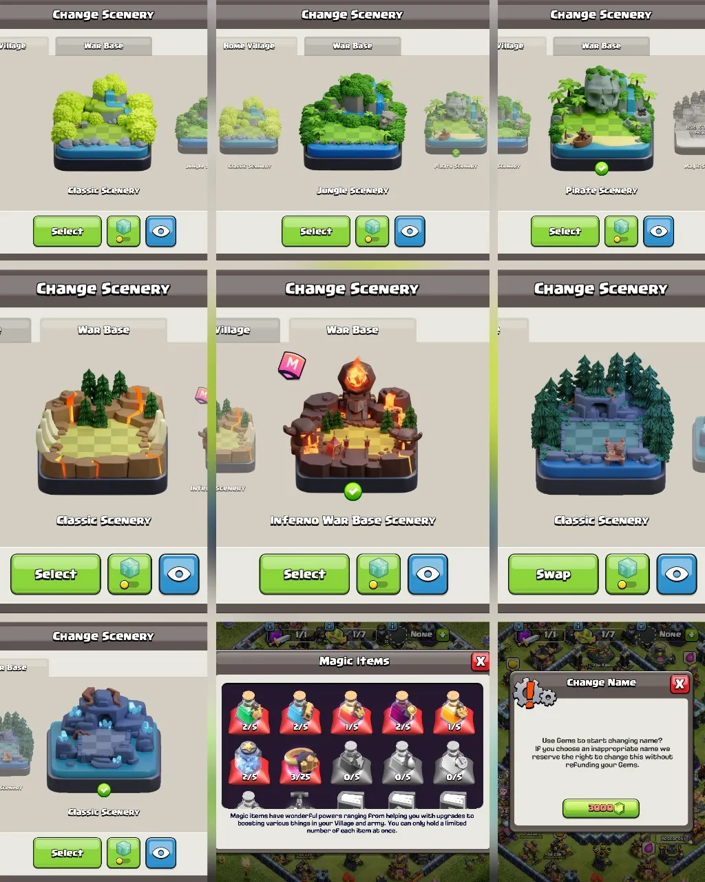 C002 TH14 SCENERY2 JUNGLE.PIRATE SCENERY.INFERNO WAR BASE-XP209-1,394 GEMS-CN 3,000 GEMS-BK77 SKIN3 PIXEL.WARRIOR GG17