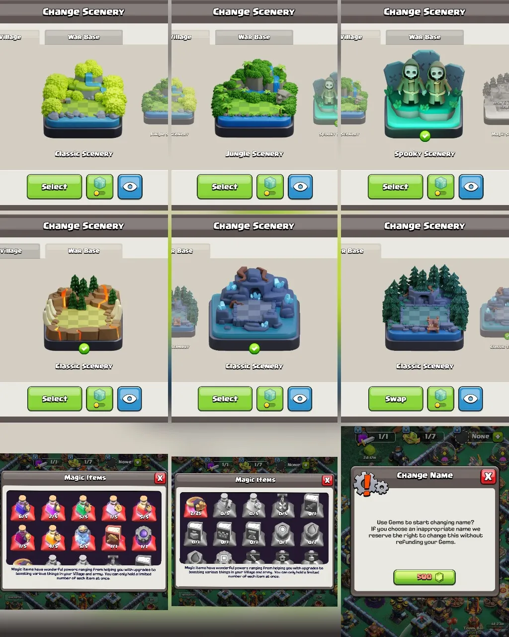 C005 TH14 SCENERY2 JUNGLE,SPOOKY-XP206-317 GEMS-CN 500 GEMS-BK57 SKIN3 GG17-AQ80 SKIN3-GW52 SKIN2 FB1-RC20 SKIN MAGIC CHAMPION