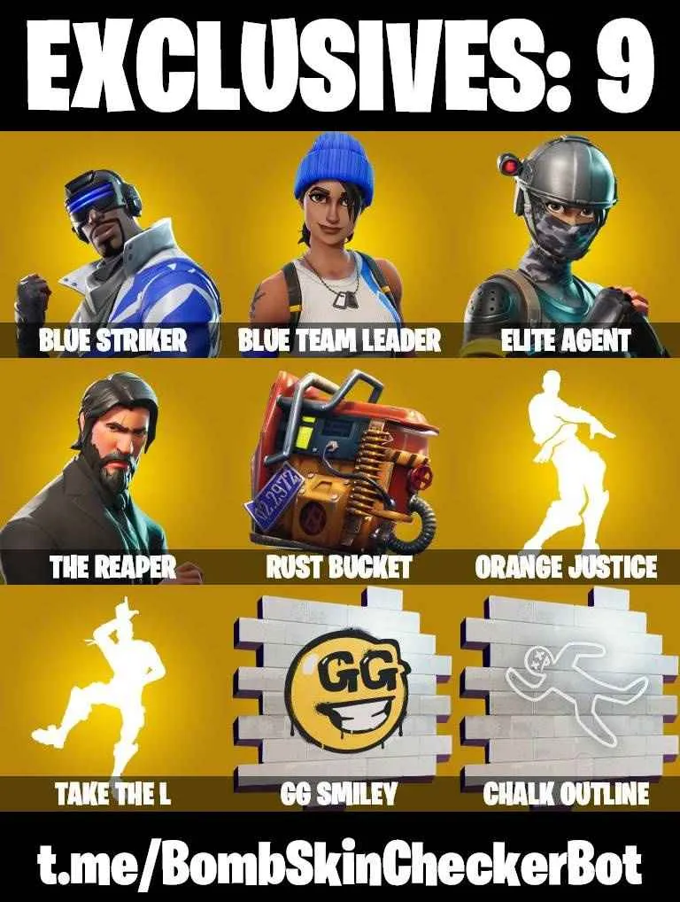 ❤️16 SKINS❤️TAKE THE L❤️THE REAPER❤️ELITE AGENT❤️ORANGE JUSTICE❤️ZOEY❤️BLUE TEAM LEADER❤️ROGUE AGENT❤️RUST BUCKET❤️CAN PLAY ON PSN❤️XBOX❤️PC❤️NINTENDO❤️MOBILE❤️200 VBUCKS❤️FULL EMAIL ACCESS❤️