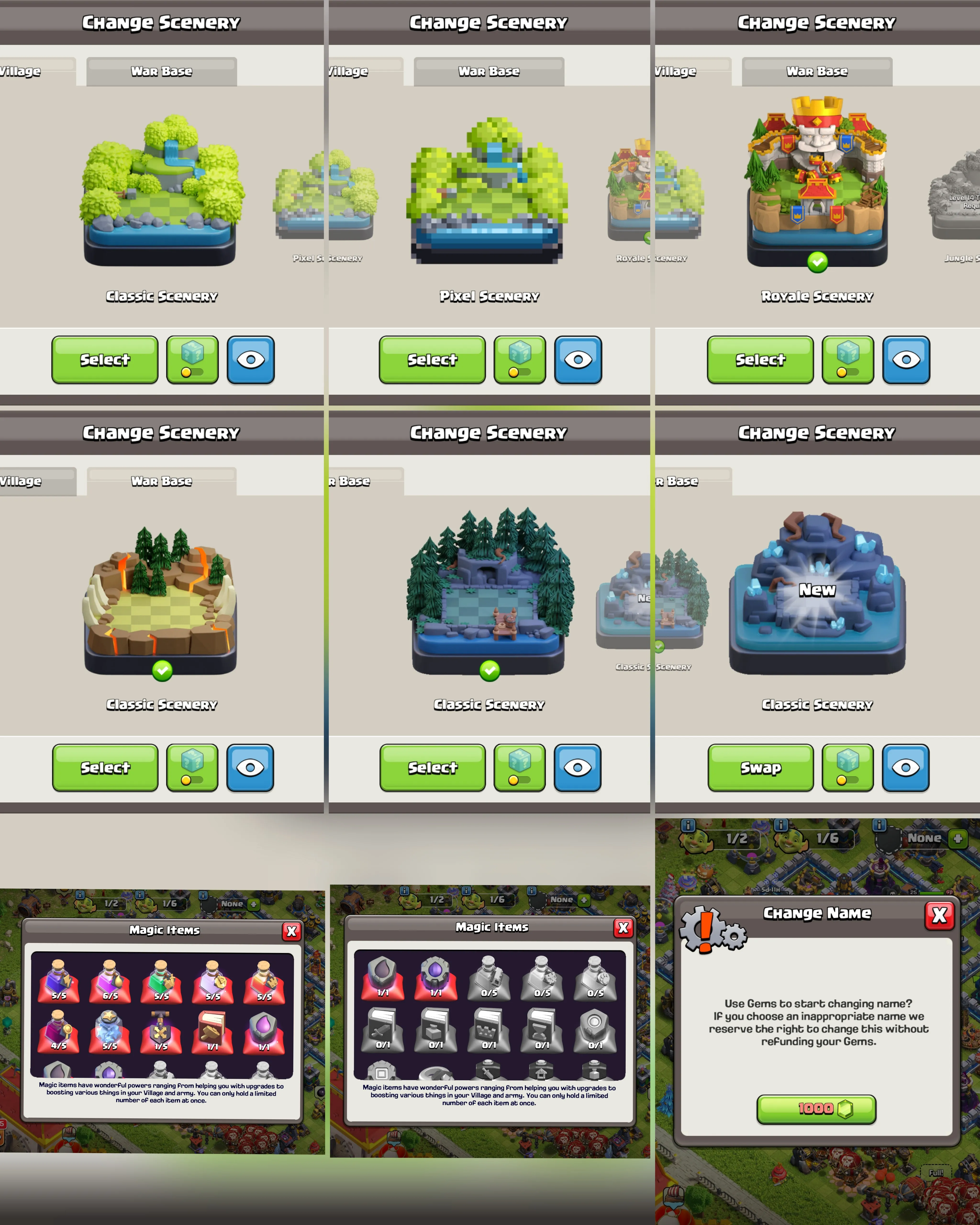 C020 TH12 SCENERY2 PIXEL, ROYALE - XP175 - 762 GEMS - CN 1,000 GEMS - BK50 SKIN2 PIXEL - AQ58 SKIN3 GHOST