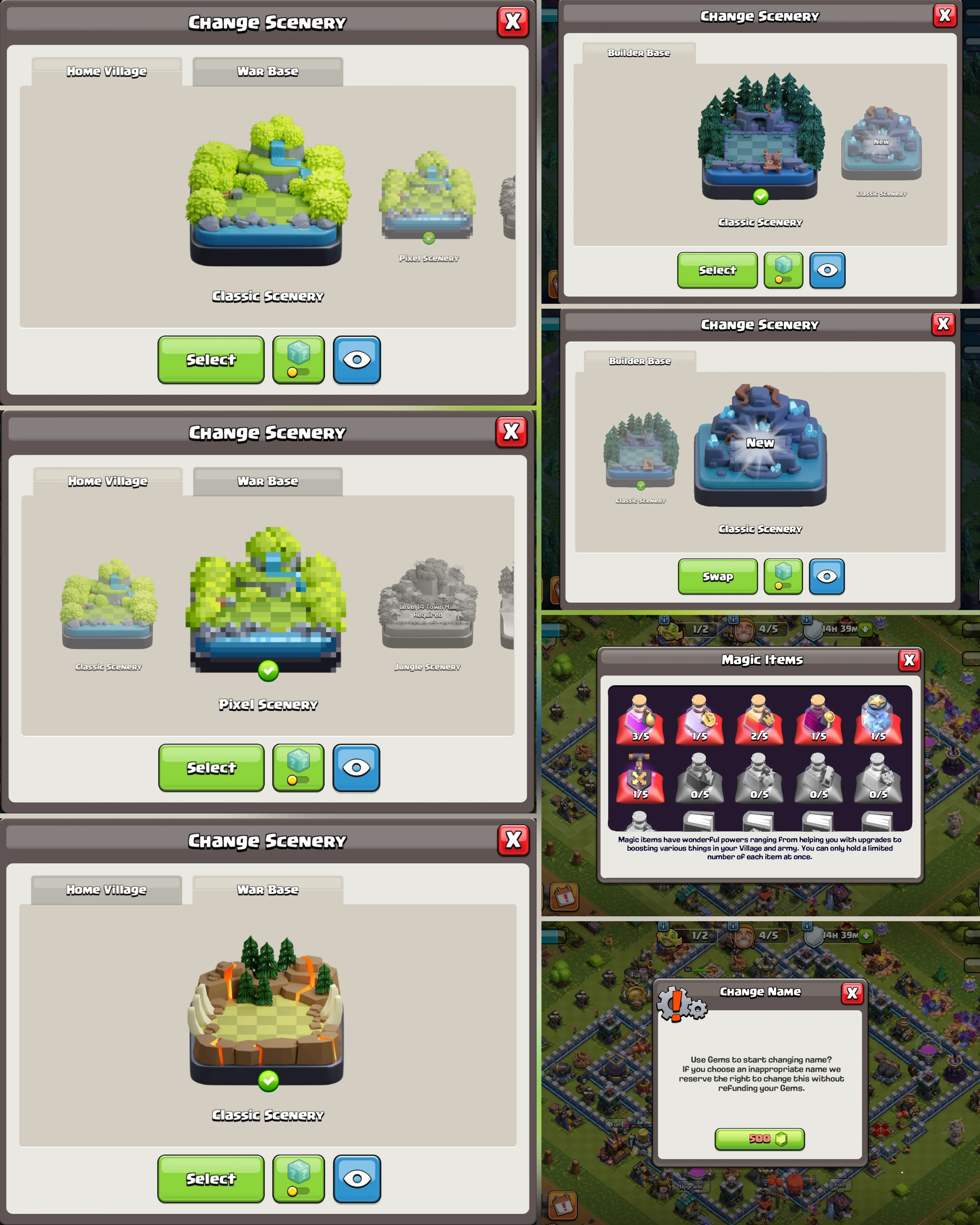 C025 TH12 PIXEL SCENERY - XP133 - 206 GEMS - CN 500 GEMS - BK50 SKIN3 - AQ52 SKIN 2 GHOST FA13 - GW27 SKIN PARTY WARDEN - BM9