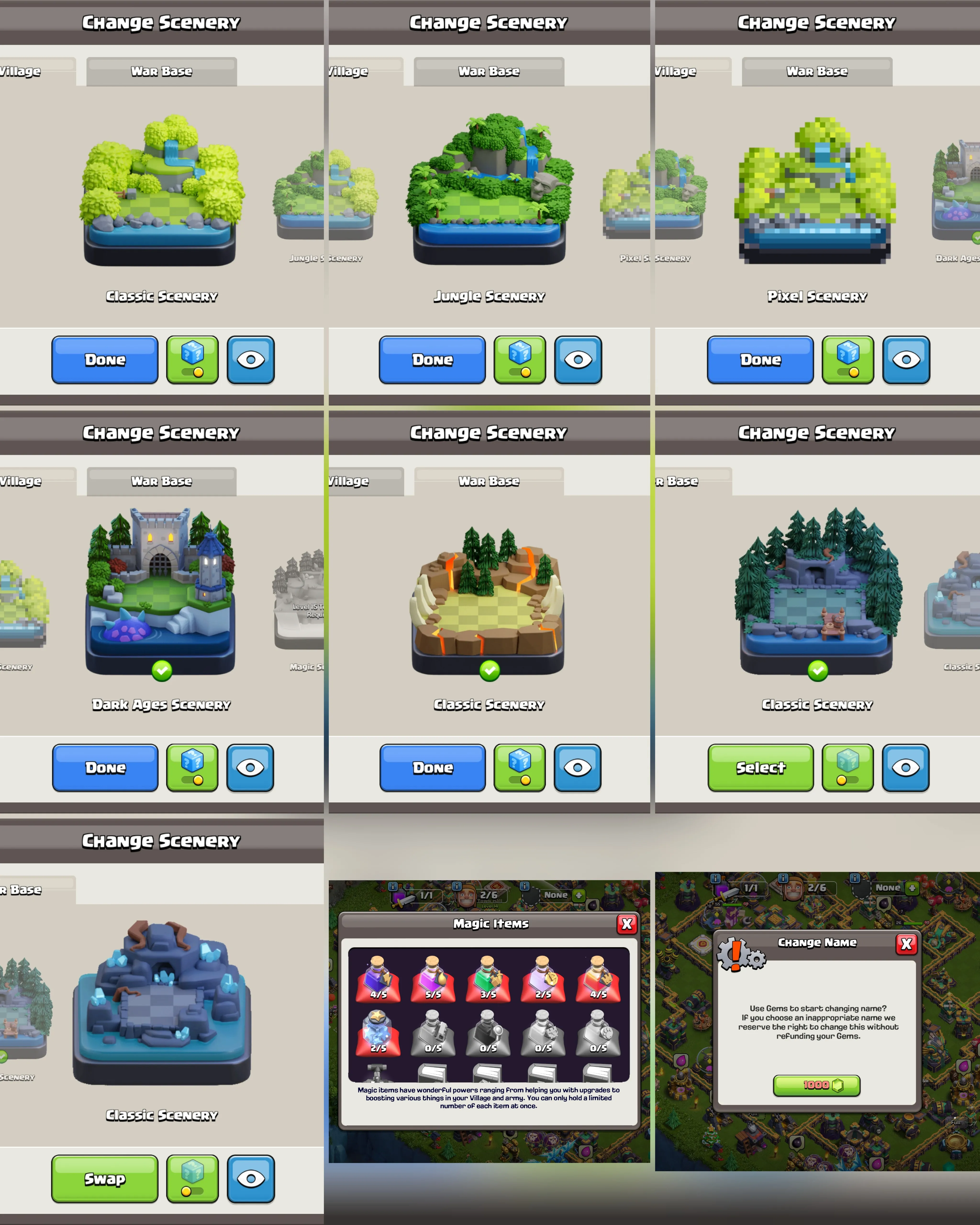 C011 TH14 SCENERY3 DARK AGES, PIXEL, JUNGLE - XP198 - 247 GEMS - CN 1,000 GEMS - 4 HEROES PIXEL SET SKINS - BK73 SKIN3 GG17