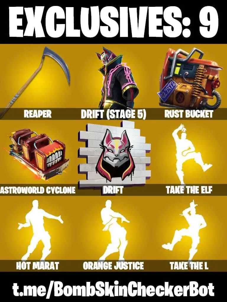 ❤️54 SKINS❤️TAKE THE L❤️MANDALORIAN❤️ORANGE JUSTICE❤️STAR WAND❤️ONESIE❤️MERRY MARAUDER❤️PEELY❤️DRIFT(STAGE 5)❤️LYNX(STAGE 4)❤️STAR-SPANGLED RANGER❤️JUNGLE SCOUT❤️GAGE❤️REAPER❤️ASTROWORLD CYCLONE❤️RUST BUCEKT❤️CAN PLAY ON PSN❤️XBOX❤️PC❤️NINTENDO❤️MOBILE❤️