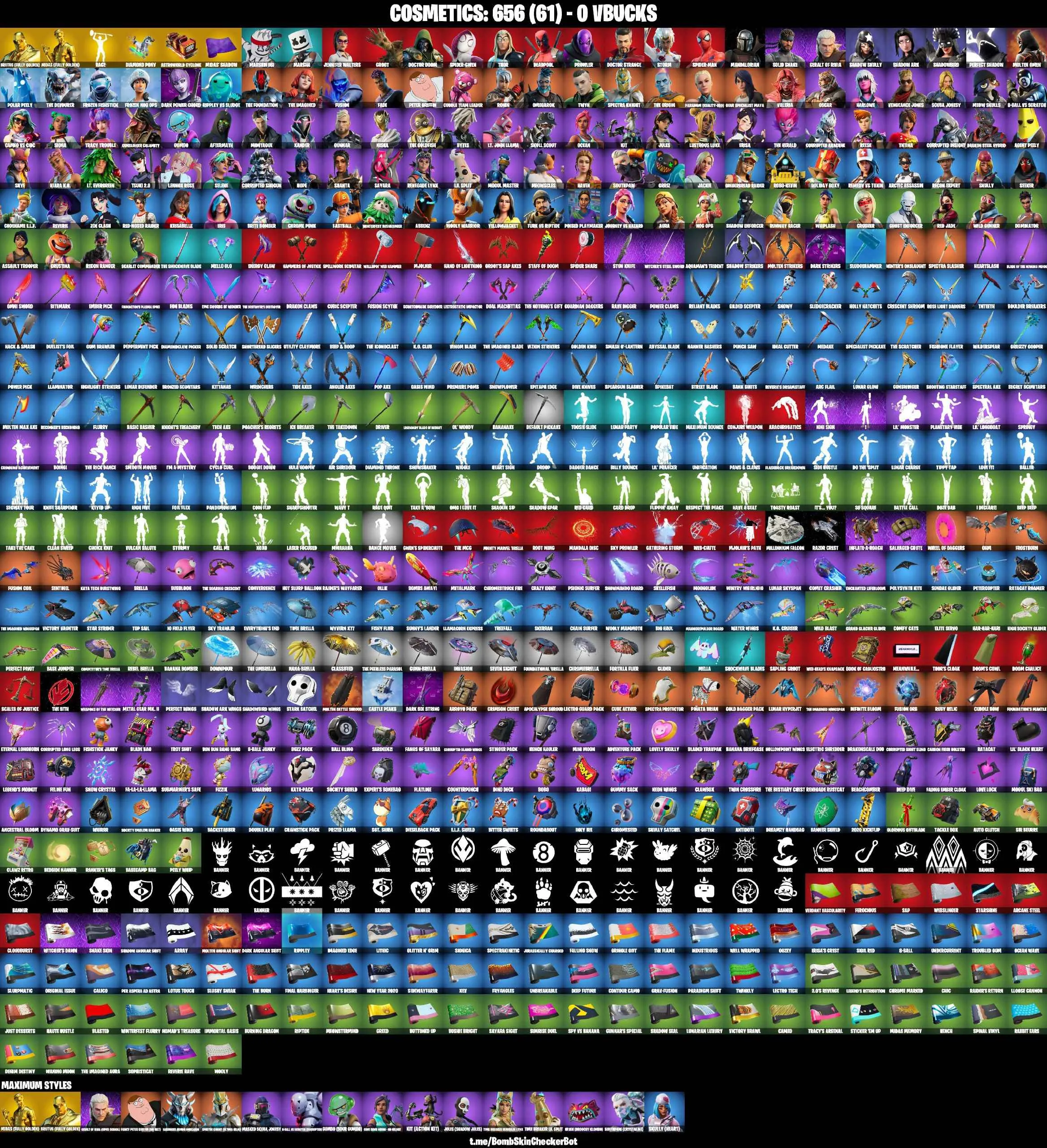 ❤️130 SKINS❤️TRACY TROUBLE❤️DIAMOND PONY❤️WHIPLASH❤️MANDALORIAN❤️SPIDER-GWEN❤️SPIDER-MAN❤️GOLDEN MIDAS❤️MAYA❤️JULES(MAX)❤️REVERIE❤️AURA❤️MEOW SKULLS❤️AGENT PEELY❤️SKYE❤️NOG OPS❤️ASTROWORLD CYCLONE❤️ICE BREAKER❤️PEPPERMINT PICK❤️CAN PLAY ON XBOX❤️PC❤️