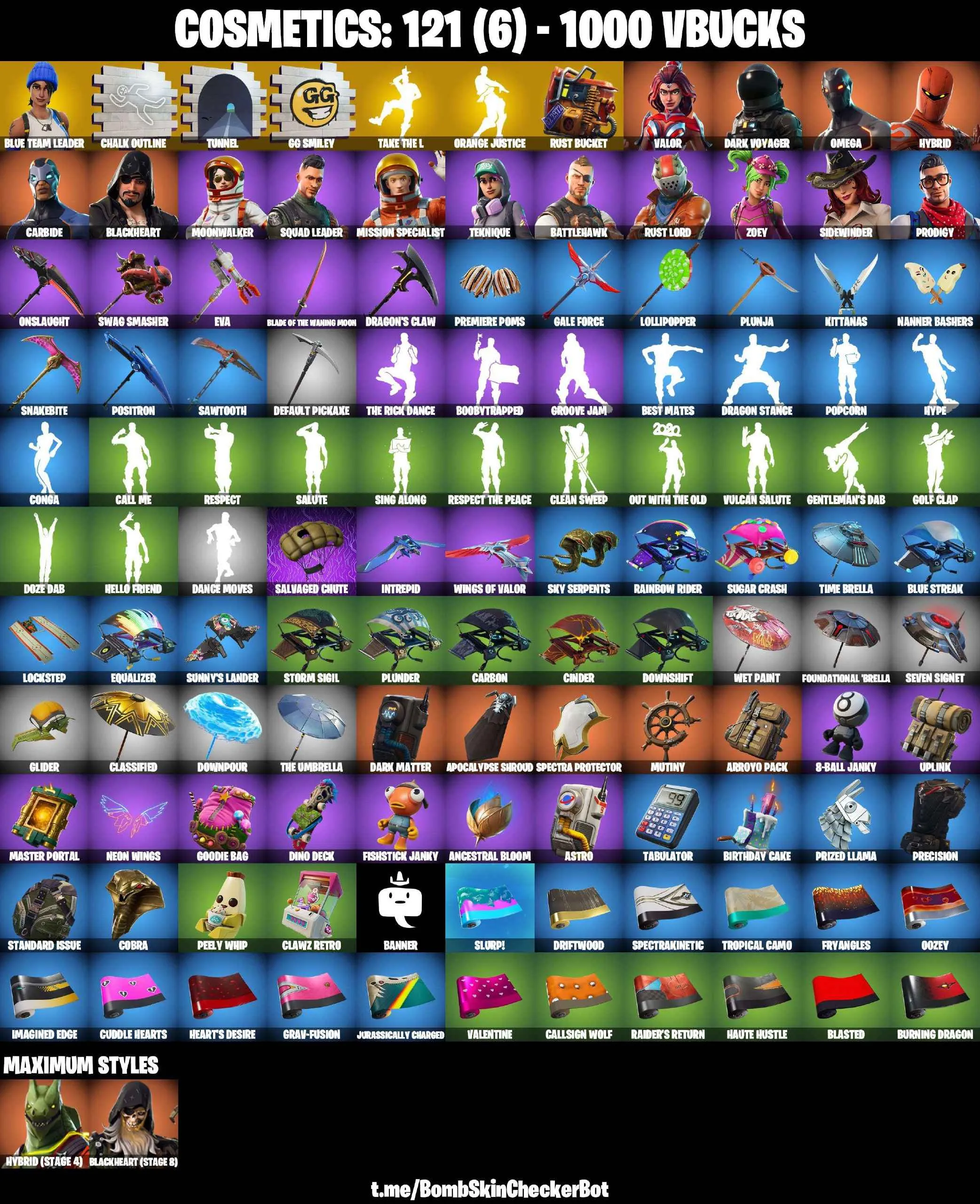 ❤️16 SKINS❤️TAKE THE L❤️OMEGA❤️ORANGE JUSTICE❤️ZOEY❤️BLUE TEAM LEADER❤️HYBRID(STAGE 4)❤️BLACKHEART(STAGE 8)❤️TEKNIQUE❤️MOONWALKER❤️RUST BUCKET❤️CAN PLAY ON PSN❤️XBOX❤️PC❤️NINTENDO❤️MOBILE❤️1000 VBUCKS❤️FULL EMAIL ACCESS❤️