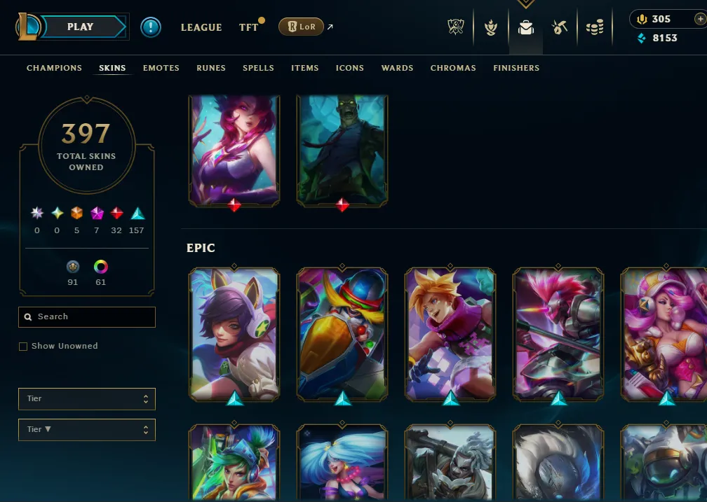 👑(EUW) PLATINUM III (100% WR, HIGH ELO) 🚀397 SKIN