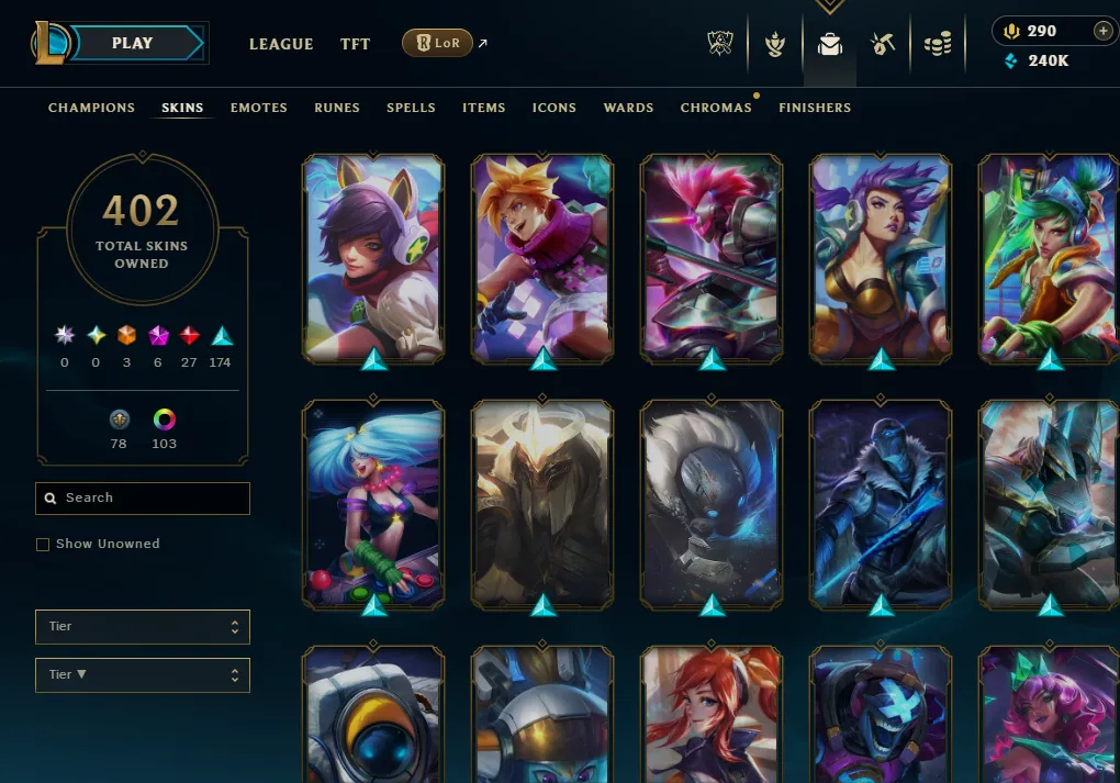 👑(EUW) EMERALD IV ( HIGH ELO ) 🚀402 SKIN