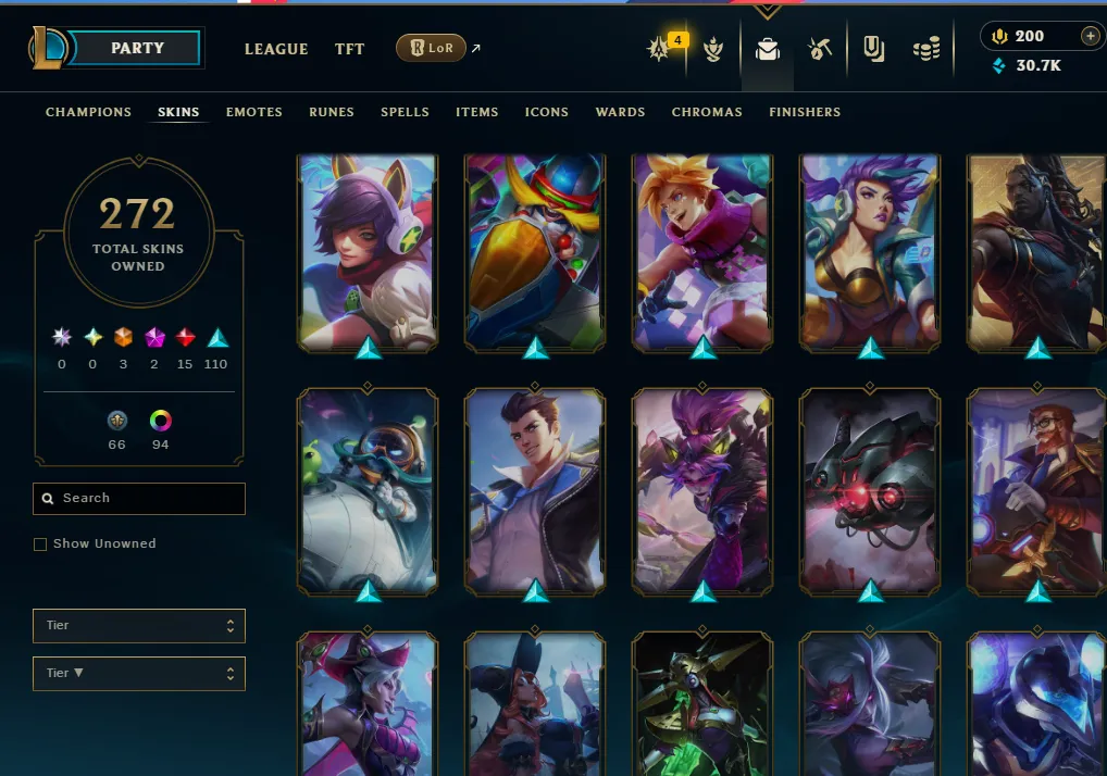 👑(EUW)PLA4 97LP (SUPER HIGH ELO) 🚀272 SKIN