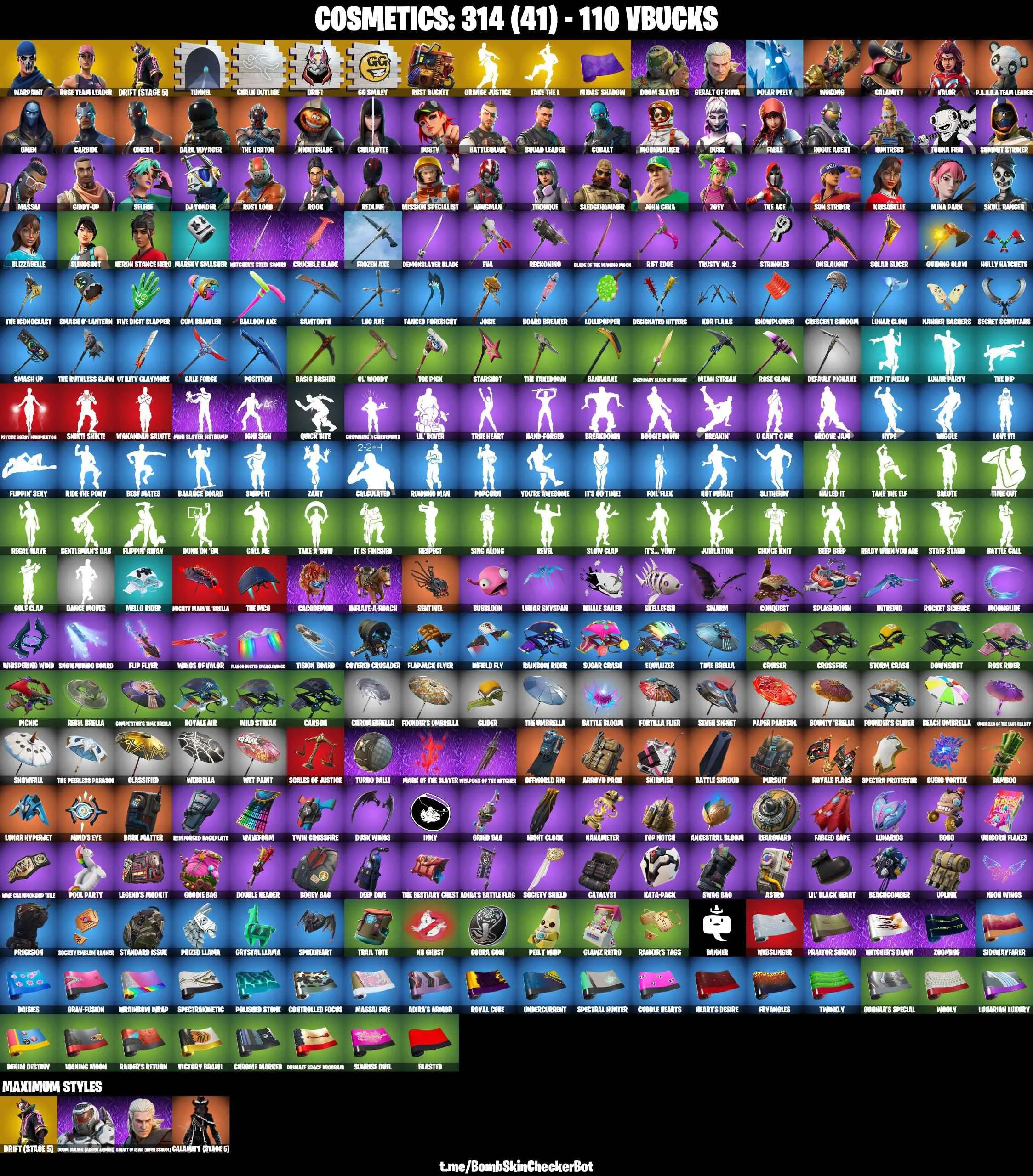❤️49 SKINS❤️TAKE THE L❤️OG STW❤️OMEGA❤️ORANGE JUSTICE❤️MINA PARK❤️JOHN CENA❤️SKULL RANGER❤️ZOEY❤️ROOK❤️CHARLOTTE❤️TOONA FISH❤️DRIFT(STAGE 5)❤️SLINGSHOT❤️HERON STANCE HERO❤️RUST BUCKET❤️CAN PLAY ON PSN❤️XBOX❤️PC❤️NINTENDO❤️MOBILE❤️110 VBUCKS❤️