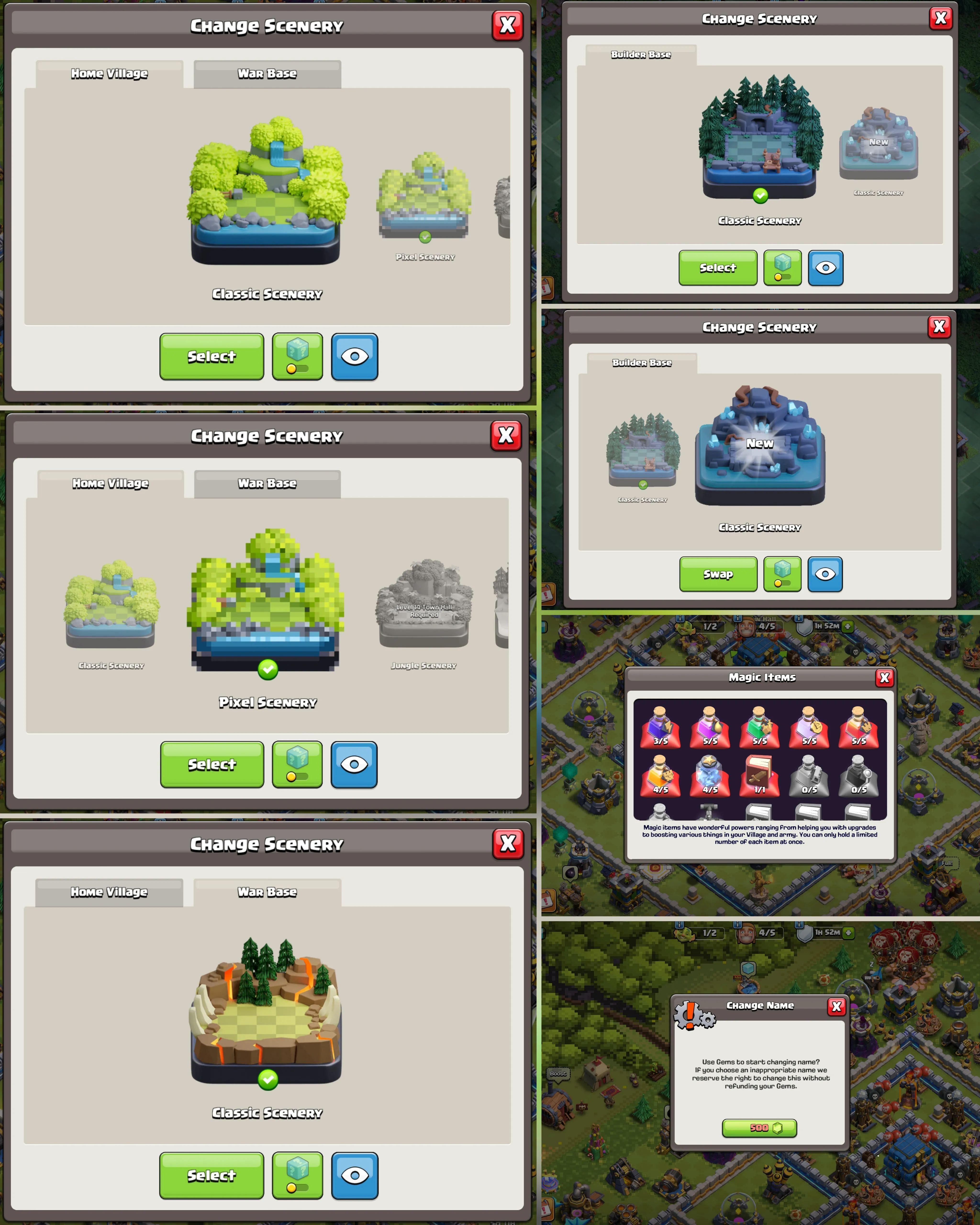 C023 TH12 PIXEL SCENERY - XP154 - 364 GEMS - CN 500 GEMS - BK54 SKIN PIXEL KING - AQ53 SKIN JUNGLE