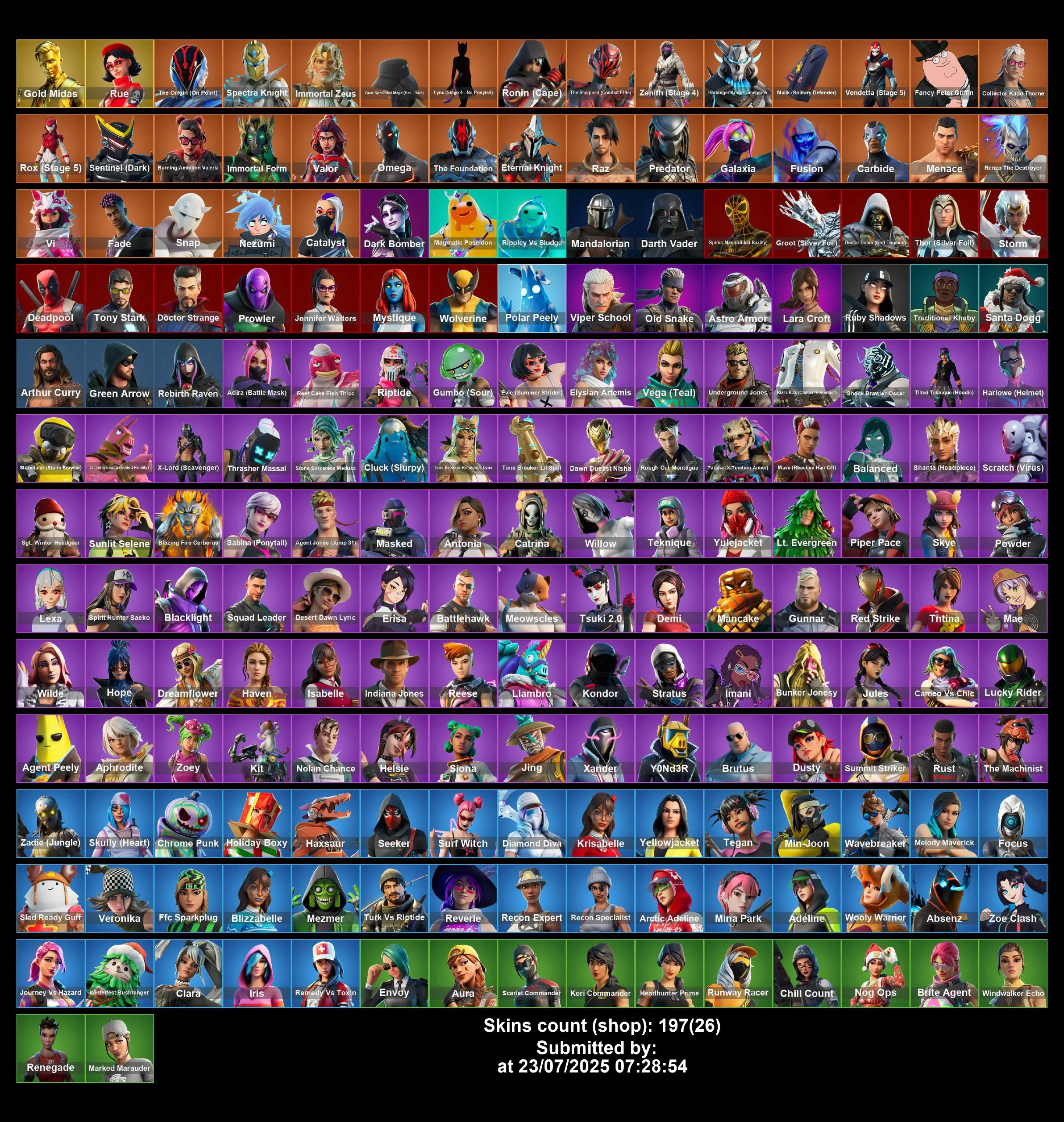 [PC/PS4-5/XBOX] 197 Skins | RUE | LEVIATHAN AXE | Gold Midas | Lara Croft | Surf Witch | Recon Expert | Envoy | Aura | Skully | Veronika | Full Access