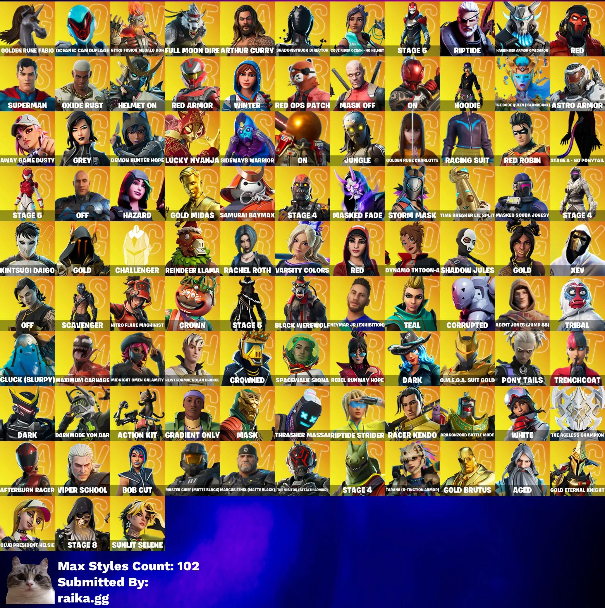 Instant • FN (All Platforms) • 287 skins • OG STW • Gold Midas & Brutus • Master Chief Black • Captain Levi • Take the Elf • Full Access