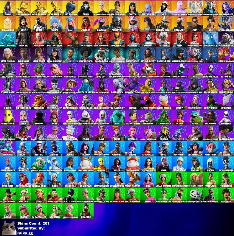 Instant • FN (All Platforms) • 201 skins • Glow • 3 gold skins • Leviathan Axe • Rage • Full Access