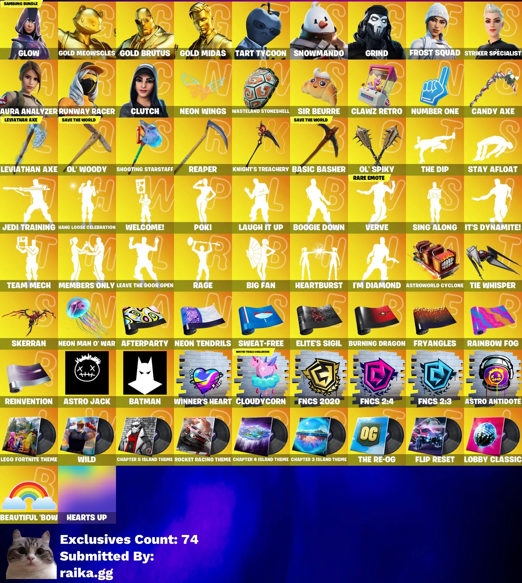 Instant • FN (All Platforms) • 201 skins • Glow • 3 gold skins • Leviathan Axe • Rage • Full Access