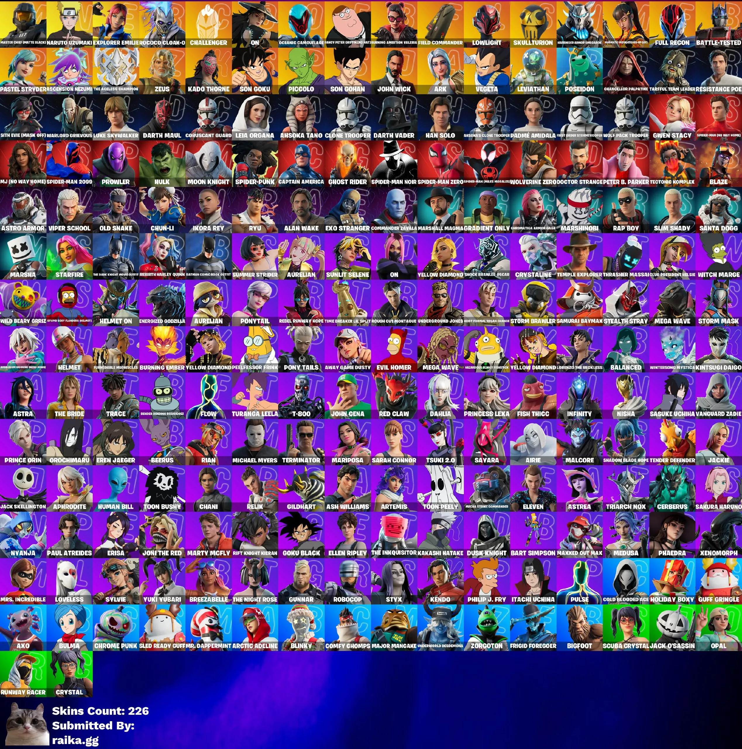 Instant • FN (All Platforms) • 226 skins • Naruto • Master Chief Black • Robocop • FNCS Badge • Full Access • Guarantee • Inactive
