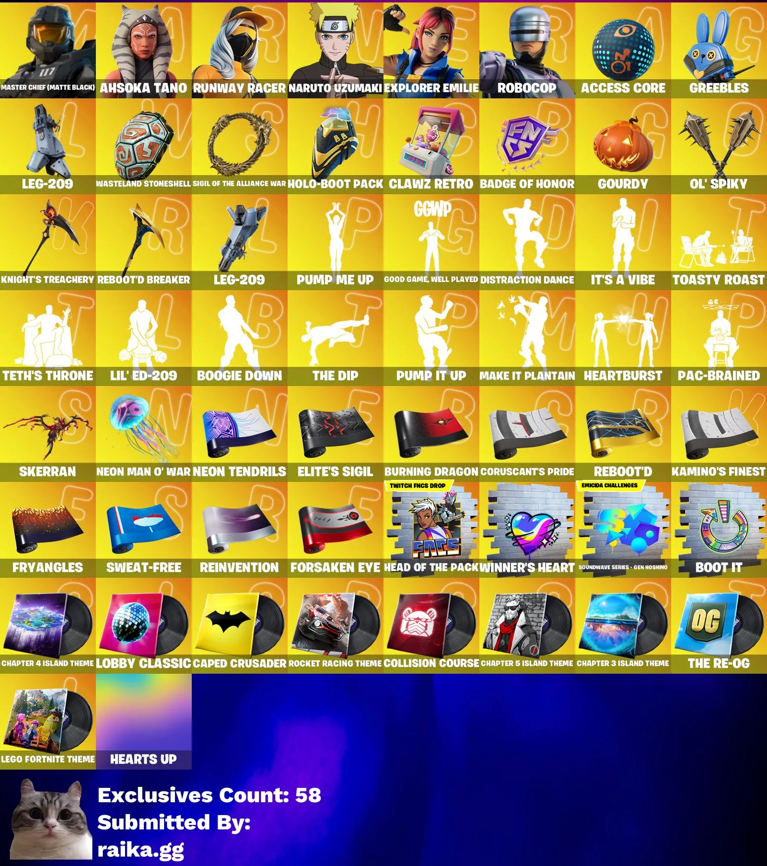 Instant • FN (All Platforms) • 226 skins • Naruto • Master Chief Black • Robocop • FNCS Badge • Full Access • Guarantee • Inactive