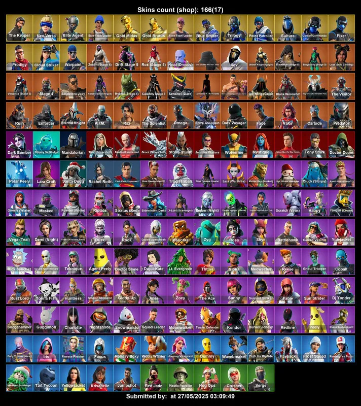 [PC/PS4-5/XBOX] 166 Skins | OG STW | The Reaper | Elite Agent | Take The L | Omega | Orange Justice | Neo Versa | Gold Midas | Peely | Dummy | Full Email Access