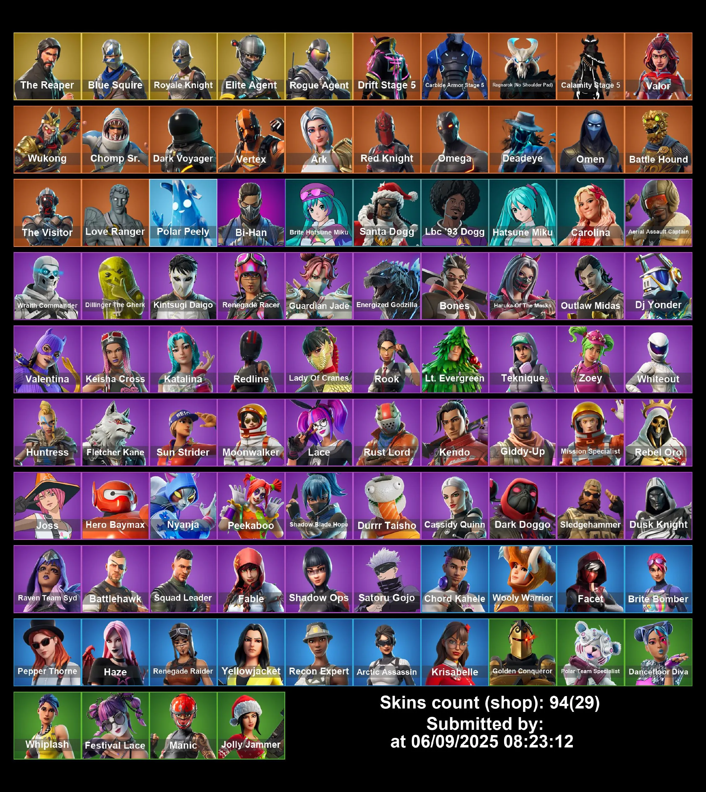 [PC/Mobile] 94 skins | Renegade Raider | The Reaper | Blue Squire | Royale Knight | Elite Agent | Rogue Agent | Drift Stage 5 | Carbide Armor Stage 5 | Full Access