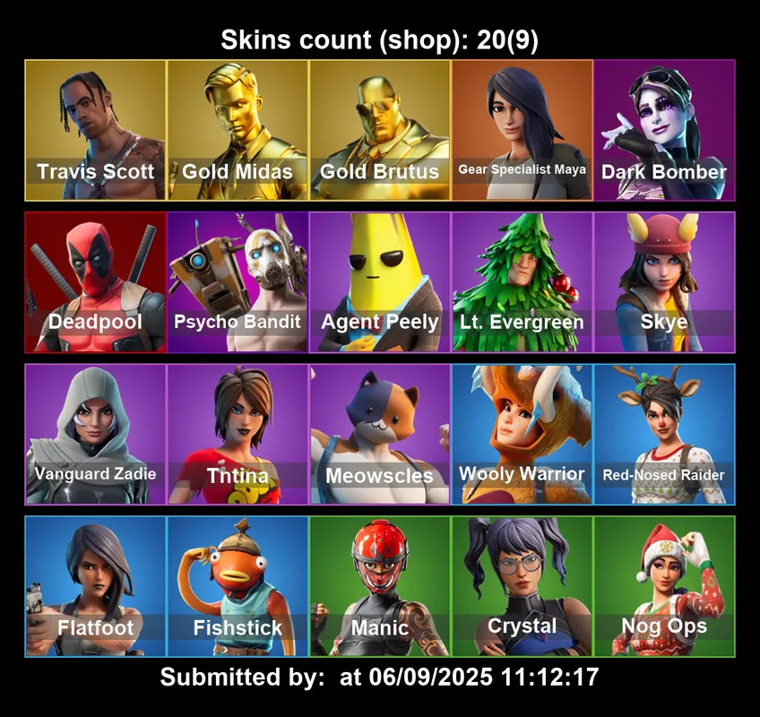 [PC/PS4-5/XBOX] 20 skins | Travis Scott | Gold Midas | Gold Brutus | Gear Specialist Maya | Dark Bomber | Deadpool | Psycho Bandit | Agent Peely | 350 VB