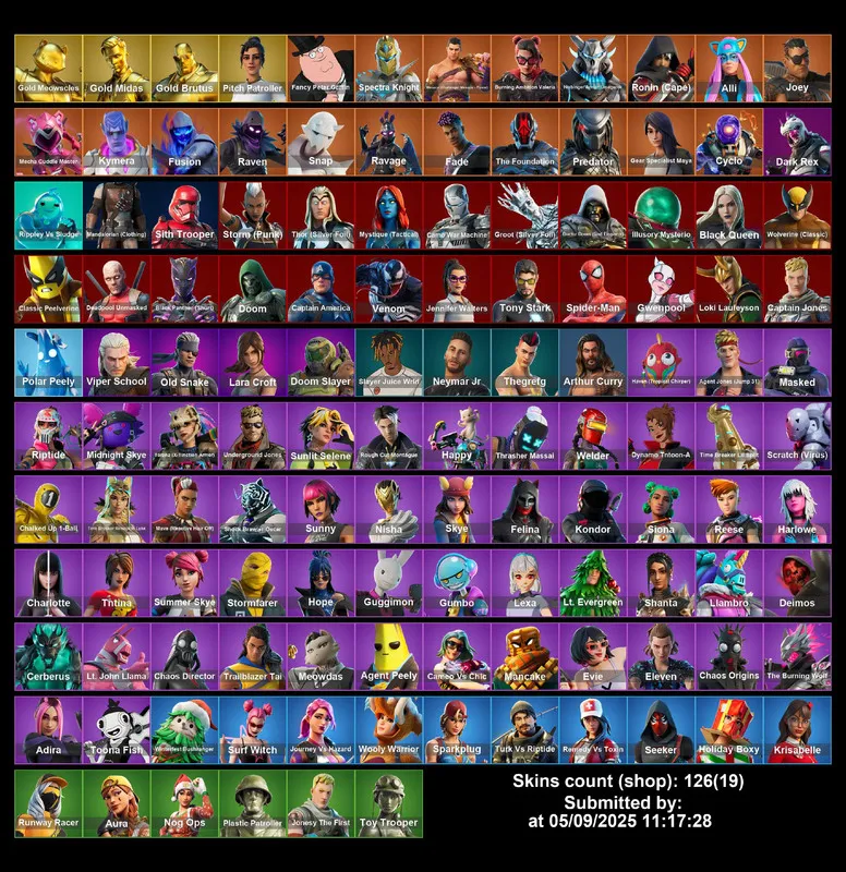 [PSN/PC] 126 skins | Gold Meowscles | Gold Midas | Gold Brutus | Pitch Patroller | Fancy Peter Griffin | Spectra Knight | 450 VB