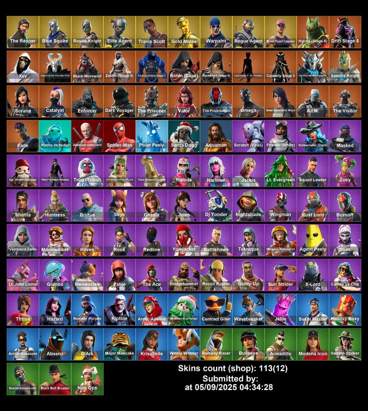 [PC/XBOX] 113 skins | OG STW | The Reaper | Blue Squire | Royale Knight | Elite Agent | Travis Scott | Gold Midas | Rogue Agent | Hybrid (Stage 4) | 330 VB
