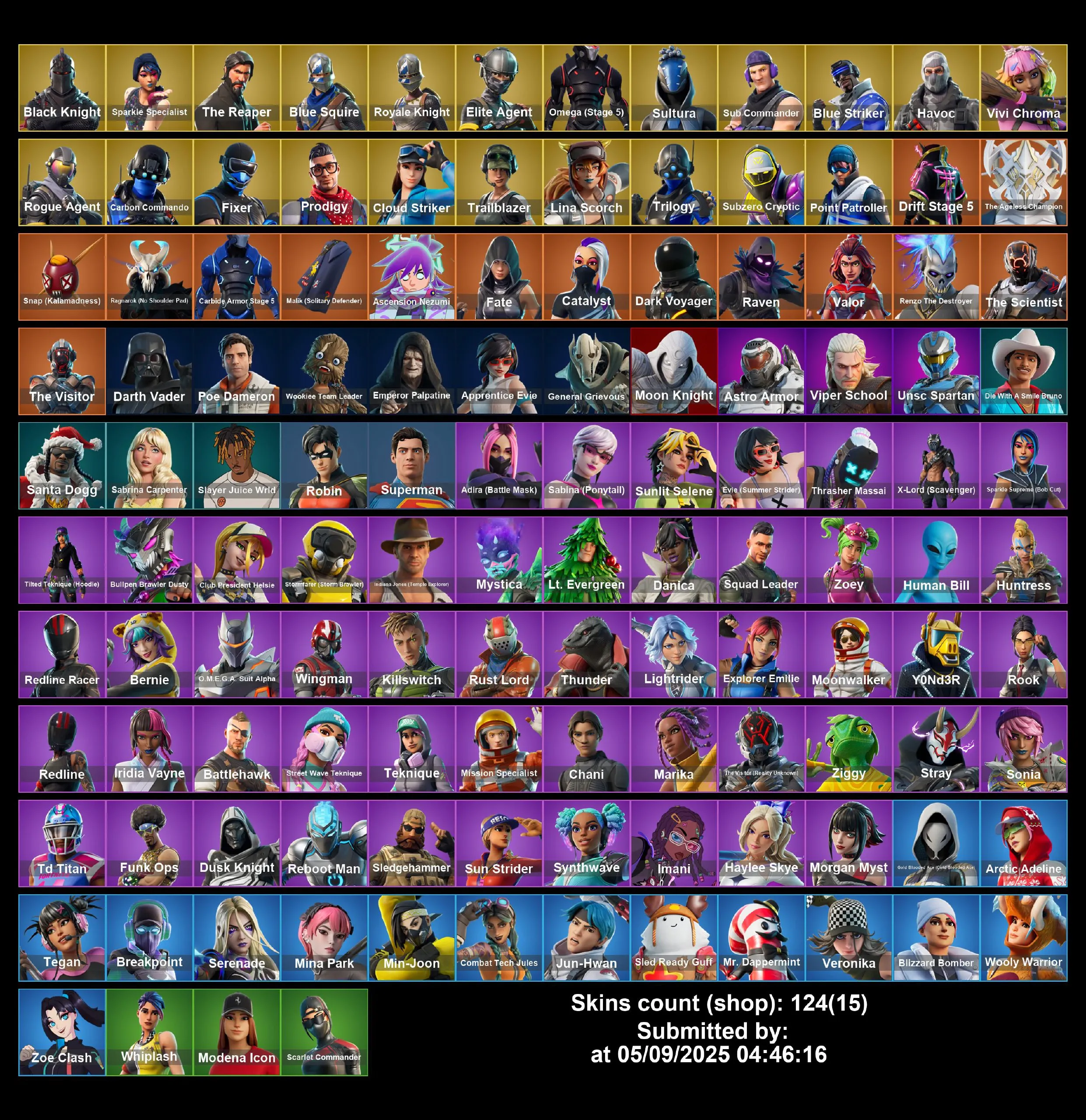 [PC/XBOX] 124 skins | Black Knight | Sparkle Specialist | The Reaper | Blue Squire | Royale Knight | Elite Agent | Omega (stage 5) | Sultura | 0 VB | Full Access
