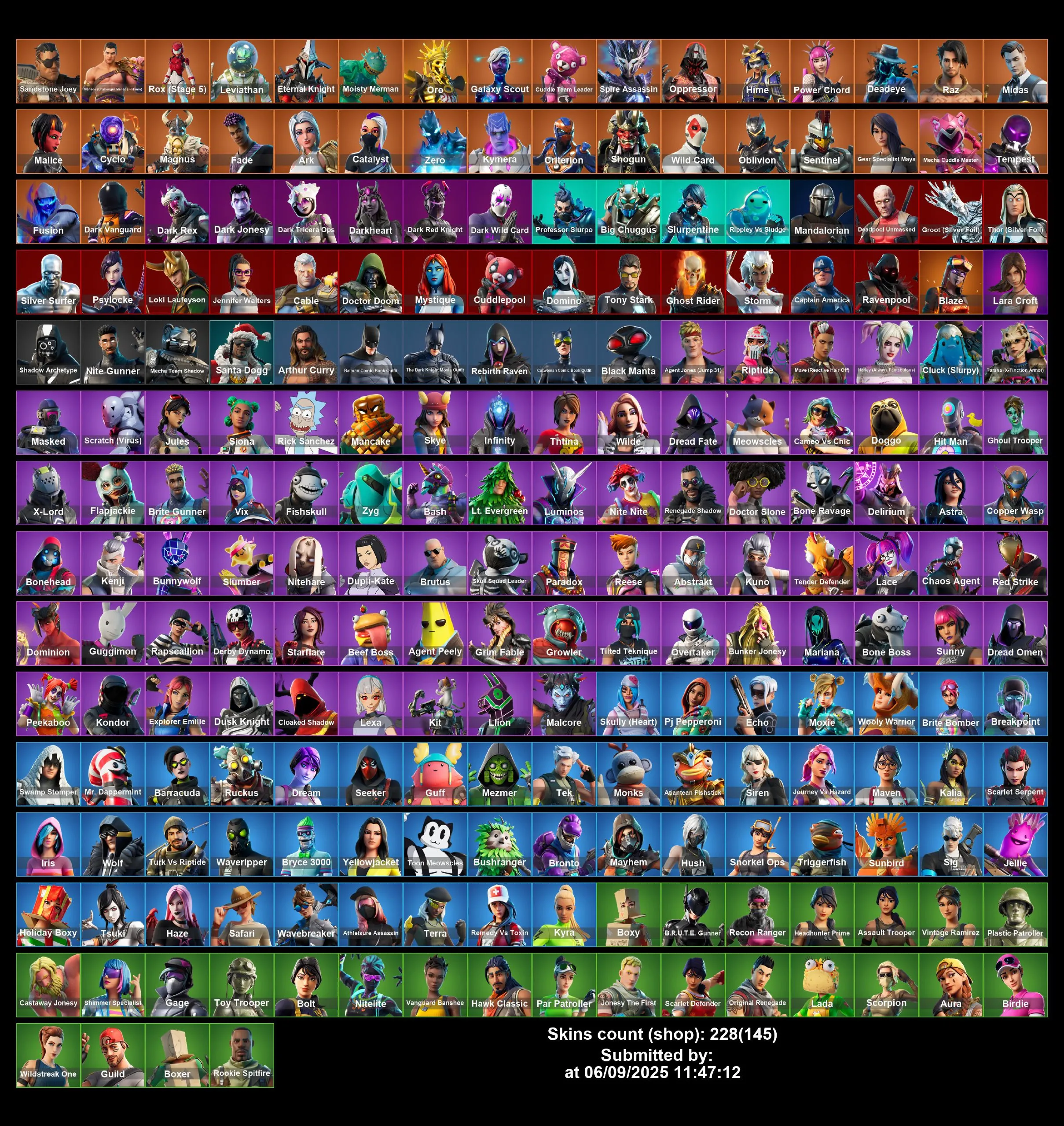 [PC/PS4-5/XBOX] 228 skins | Sandstone Joey | Menace (Challenger Menace - Flame) | Rox (Stage 5) | Leviathan | Eternal Knight | Moisty Merman | Oro | 2200 VB | Full Access