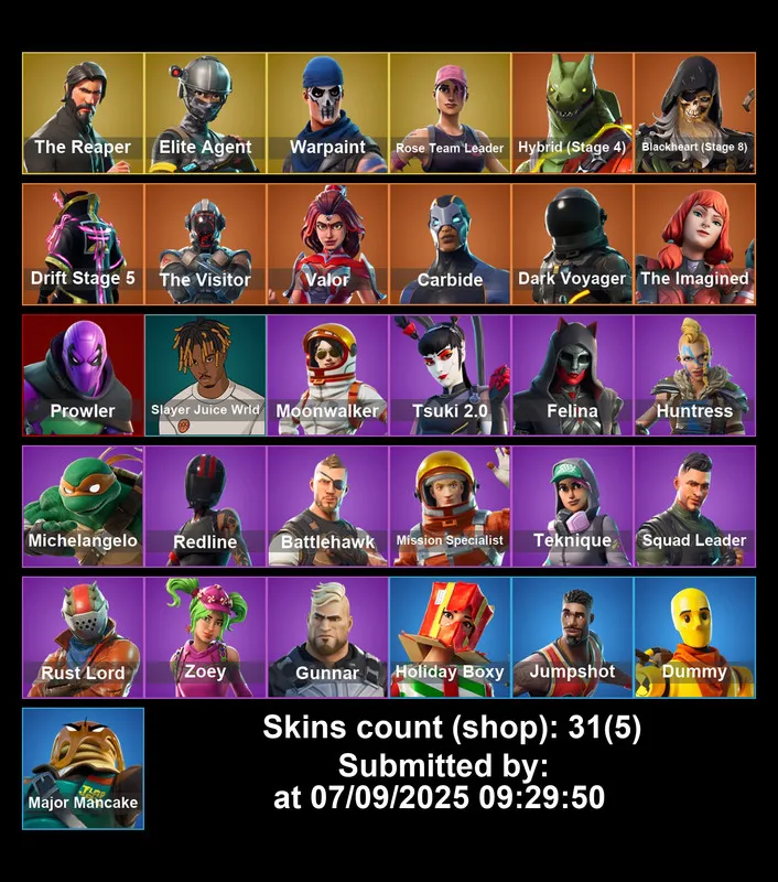 (PC) 31 Skins 🎮 OG STW ✨ The Reaper 🔫 Elite Agent 👑 Take The L 🌌 Carbide 🔥 Orange Justice 🚀 JumpShot ⭐ Dummy 💥 Drift 🎵 JuiceWorld 🌸 Zoey ✉ Full Email Access