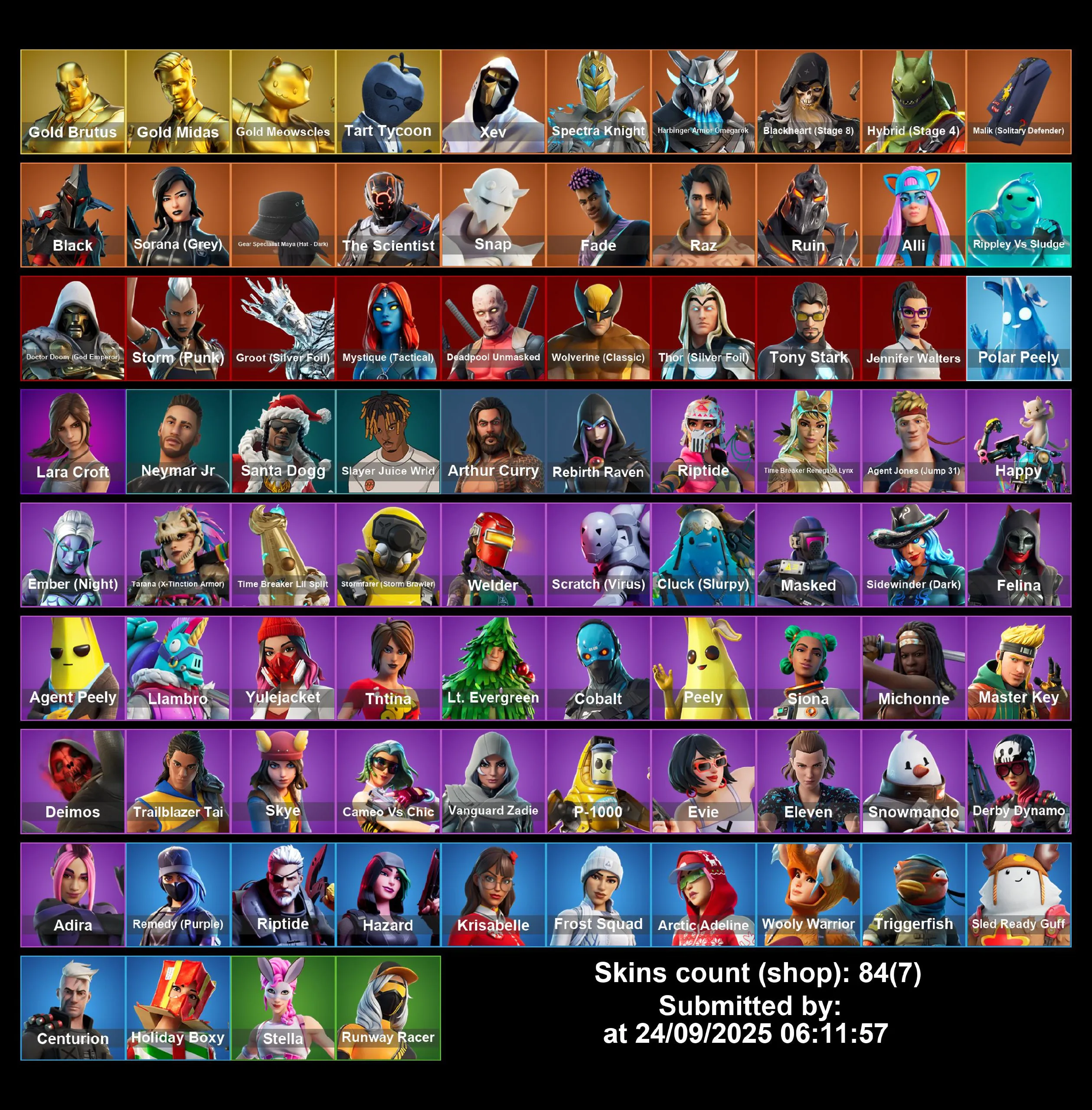 [PC/PS4-5/XBOX] 84 Skins | Gold Midas | Tart Tycoon | Lara Croft | Stella | Michonne | Peely | Skye | Eleven | Cobalt | Ember | Welder | Best Main | Full Access
