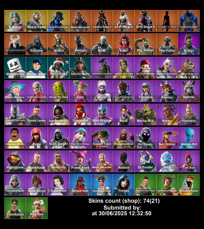 [PC/PS4-5/XBOX] 74 Skins | Omega | Orange Justice | Samurai Shohei | Human Bill | Desperado | Merry Marauder | Commando | Marsh Mello | Zoey | Full Email Access