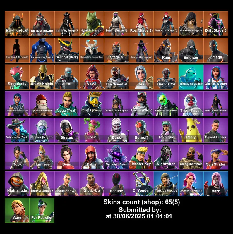 [PC/PS4-5/XBOX] 65 Skins | Omega | Carbide(Max) | OrangeJustice | Drift(Max) | Ark | NightWitch | IceKing | Lynx | Aura | Haze | Peely | Full Email Access