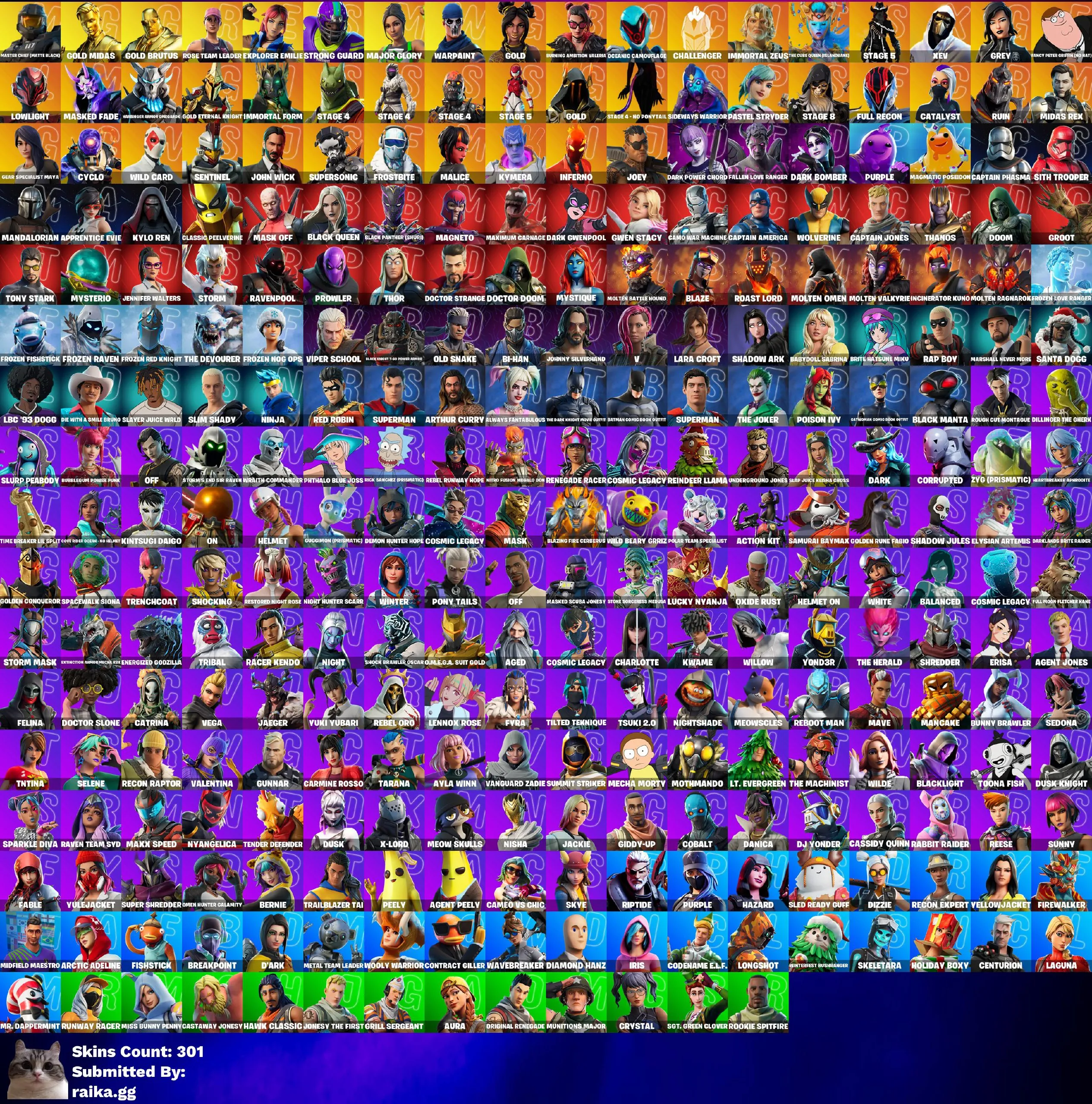 Instant • FN (All Platforms) • 301 skins • OG STW • 1k VB • Gold Midas & Brutus • Master Chief Black • Take the Elf • Full Access • Guarantee • Inactive