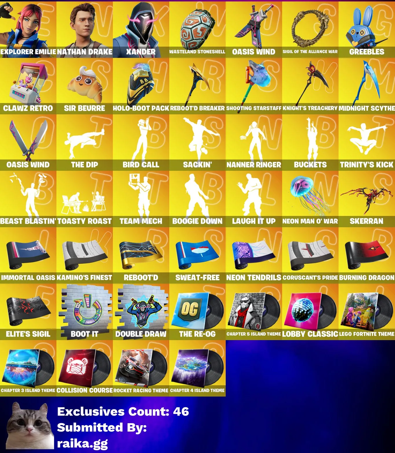 Automatic delivery • FN (All Platforms) • 179 skins • 19 cars • BMW, Lambo, McLaren • Nathan Drake • Laugh It Up emote • Full access • Warranty • Inactive