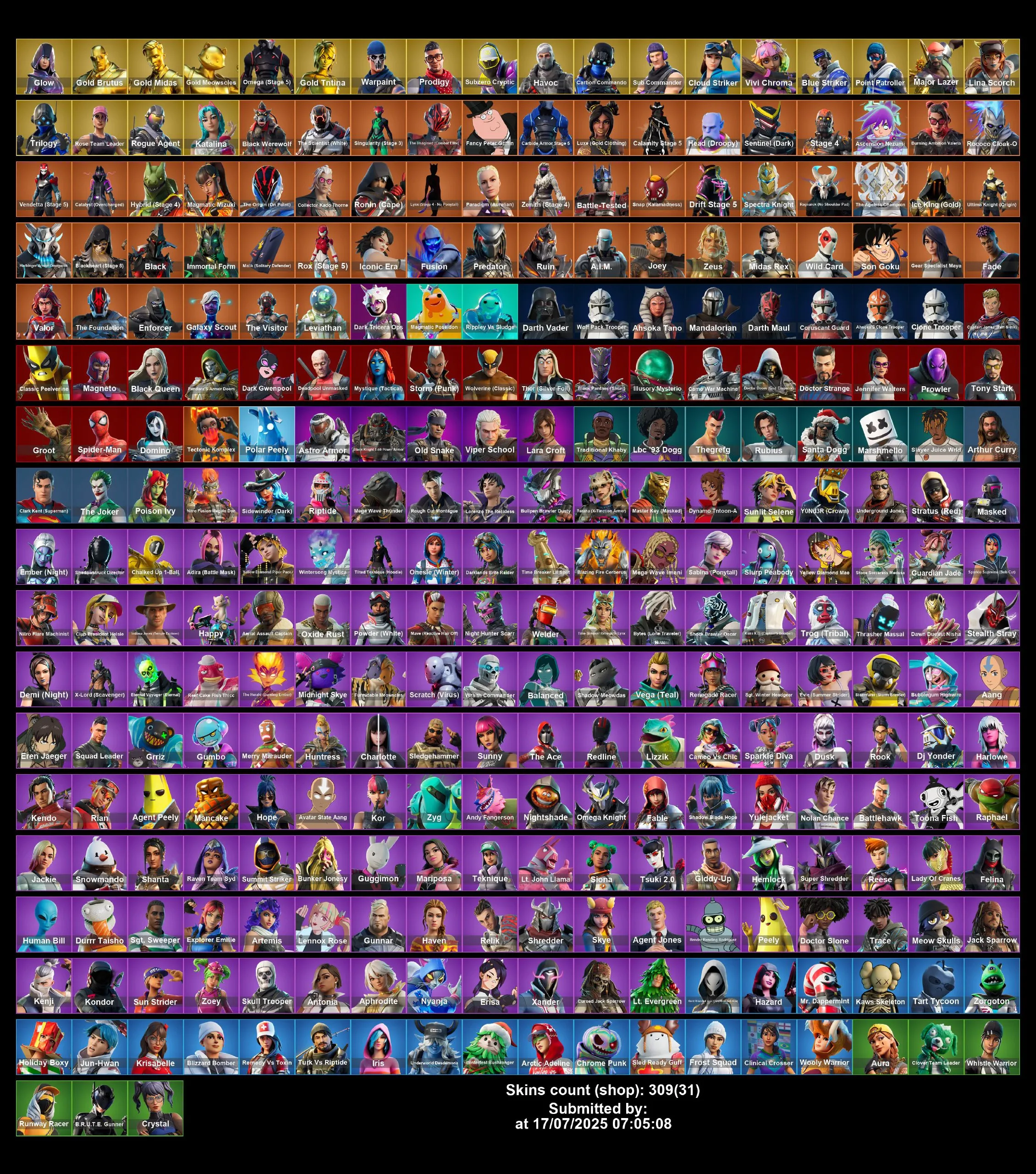 [PC/PS4-5/XBOX] 309 Skins | OG STW | MAJOR LAZER | Glow | Omega(Stg.5) | Gold Midas | Havoc | Sub Coammander | Midas Rex | Peely