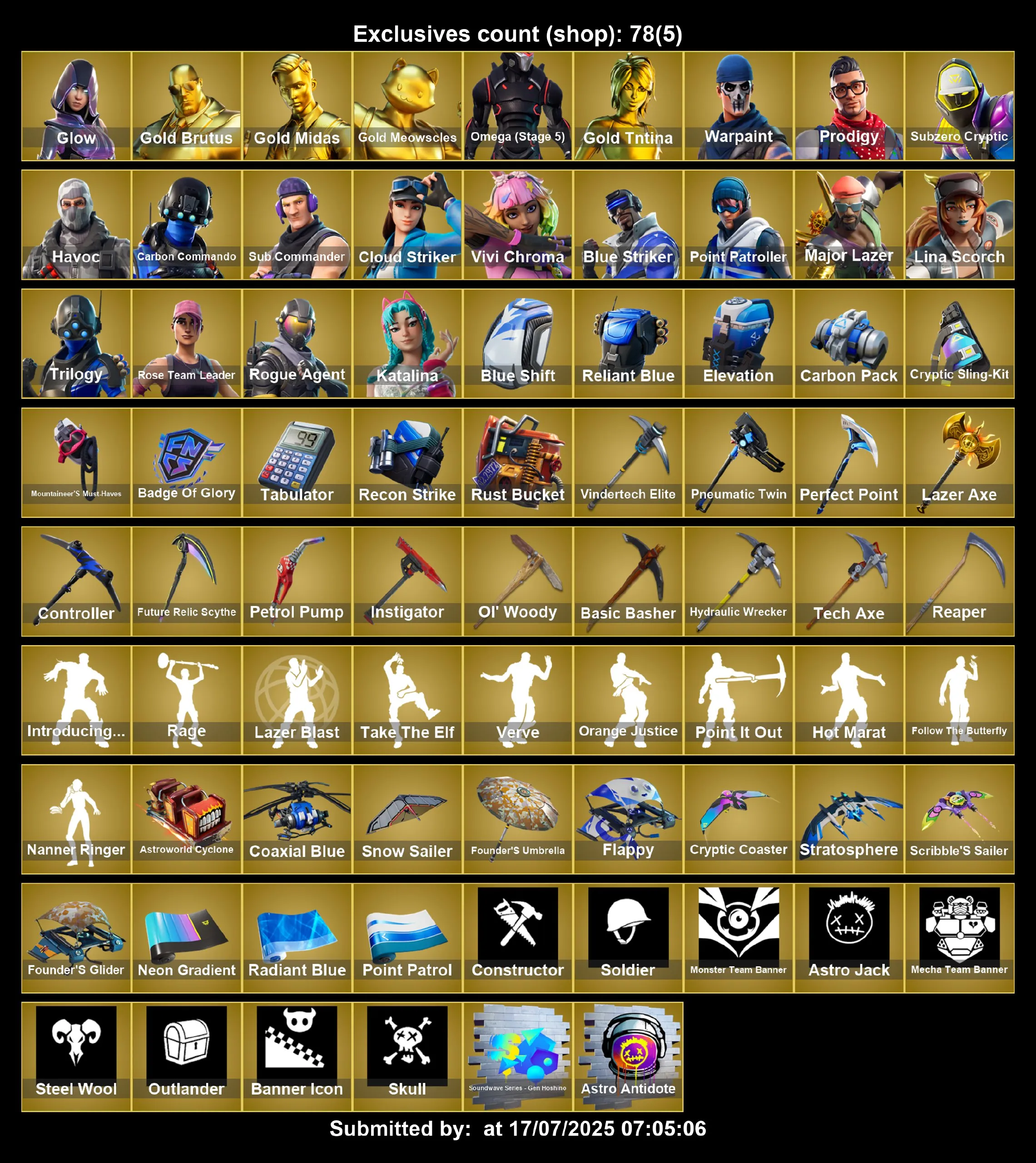 [PC/PS4-5/XBOX] 309 Skins | OG STW | MAJOR LAZER | Glow | Omega(Stg.5) | Gold Midas | Havoc | Sub Coammander | Midas Rex | Peely
