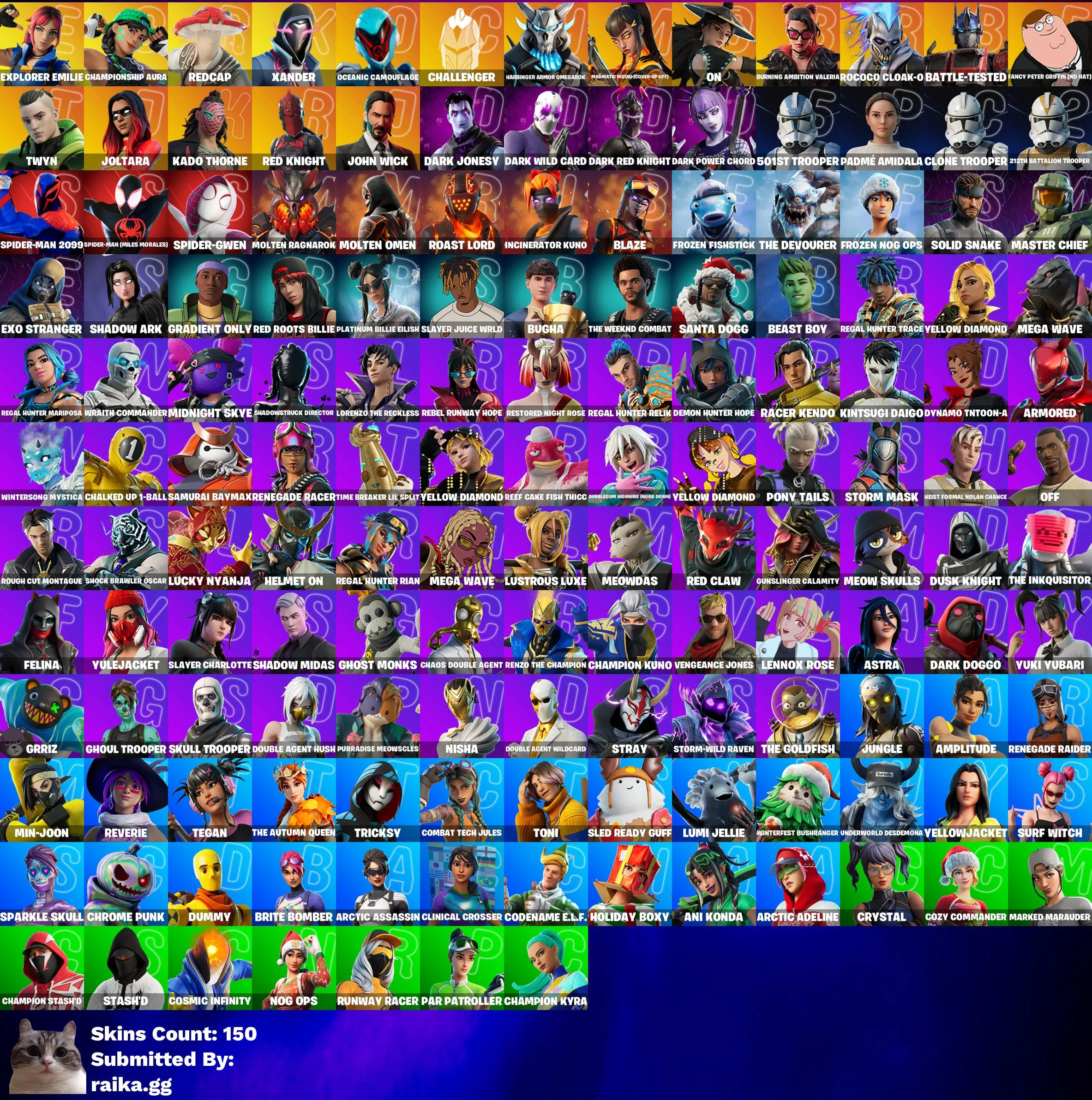 Instant • FN (All Platforms) • 150 skins • 7 cars • Redcap • Dark, Fire and Ice pack\'s • John Wick • Full Access • Guarantee • Inactive