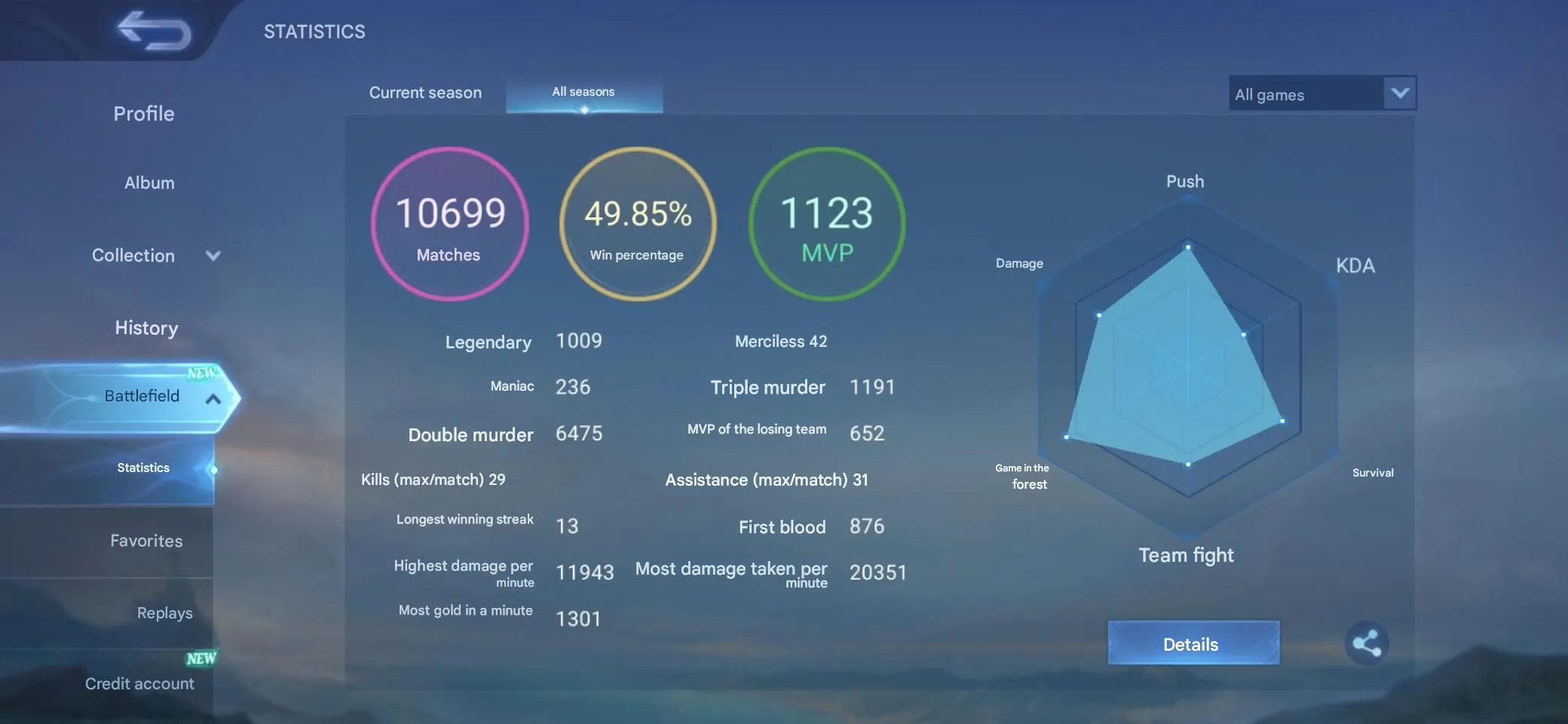 ML517 Black Void Effect Epic Recall Mythic Glory 216 Skins Level 100