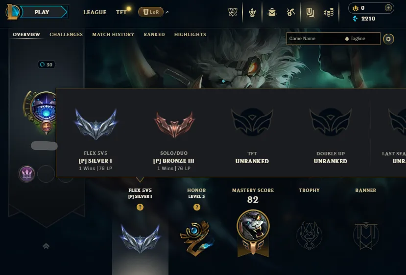Flex Silver 1 76LP 100%WR🔥SoloQ Bronze 3 76LP (1W/2L in Placements) Handleveled⭐Name Changeable🔓Unverified Email✅Lifetime Ownership Guarantee