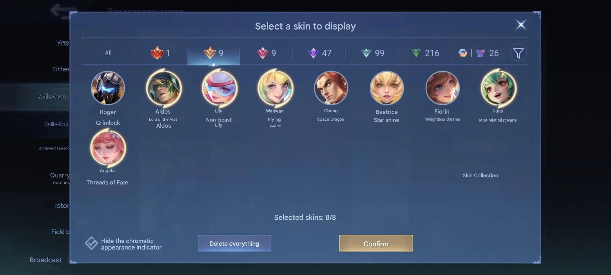 ML531 Set on Nana Legend Valir Neobeast Lylia Kishin Angela 11.11 Wanwan Mysterio Aldous 407 Skins