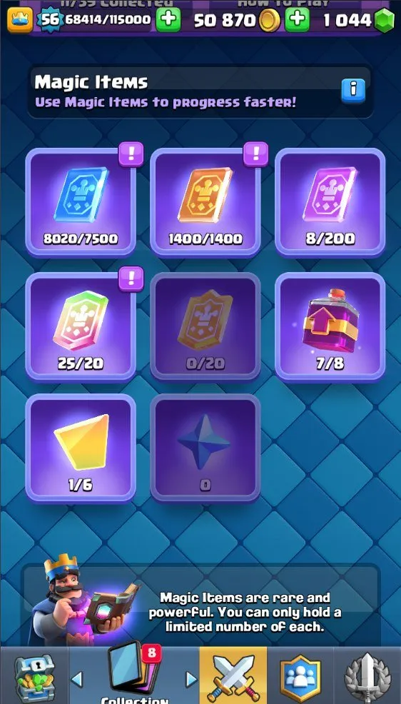 CR715 Level 56 deck with Balloon 9 level 15 23 level 14 10 evolutions 10k trophies Arena 24 50k gold 1k gems 81 emotes all 121 cards unlocked