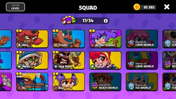 【22 XP】⭐ 49 LVL SQUAD JOURNEY ⭐ 17 CHARACTERS  🟡 93.385 COINS 🟡 