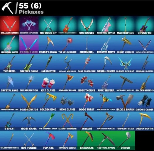 F929 Travis Scott, Master Chief, Katalina, Rogue Agent, Midas, Power Chord, Wild Card, Deadpool, Meowscles, Santa Doggo